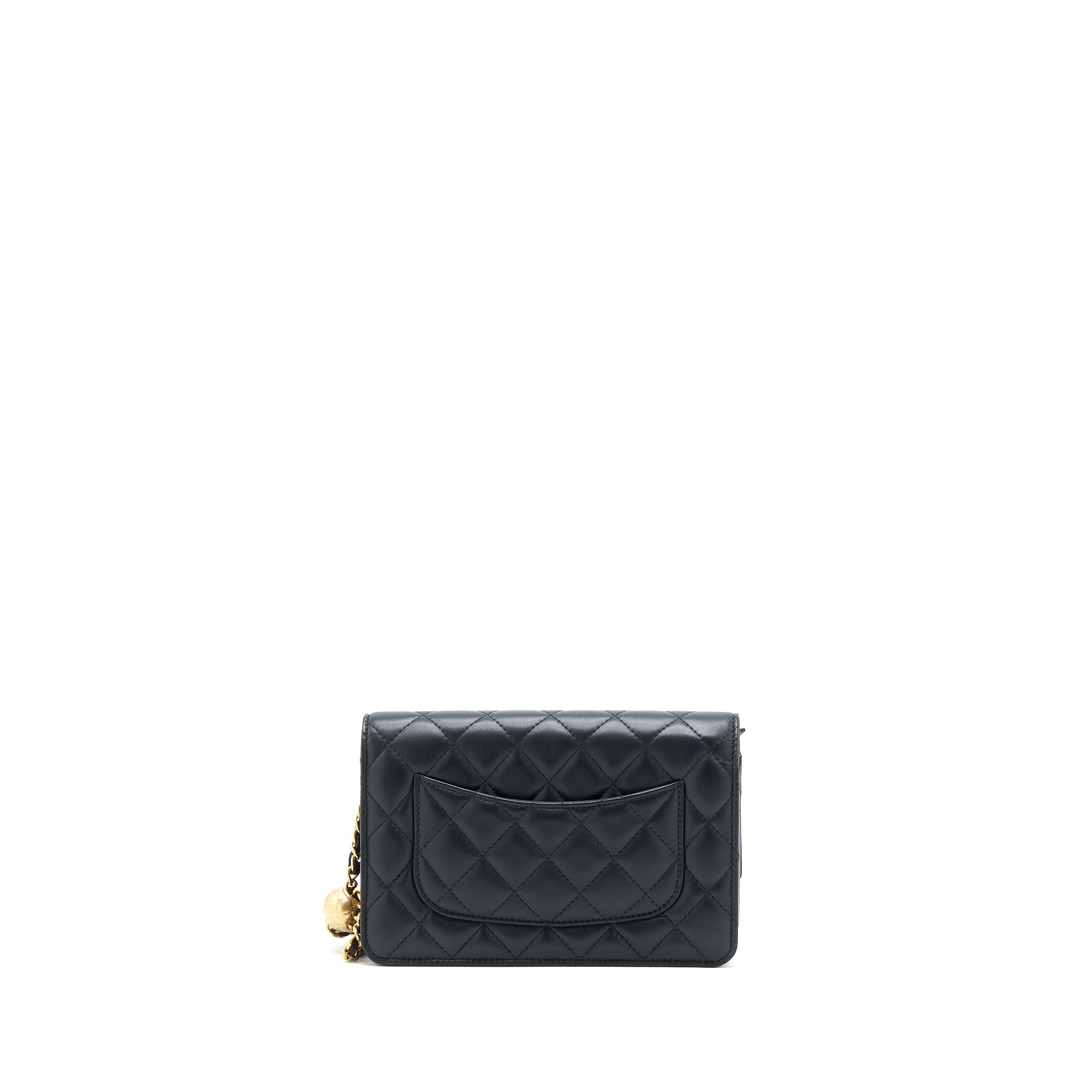 CHANEL PEARL CRUSH WALLET ON CHAIN LAMBSKIN BLACK BRUSHED GHW (MICROCHIP)