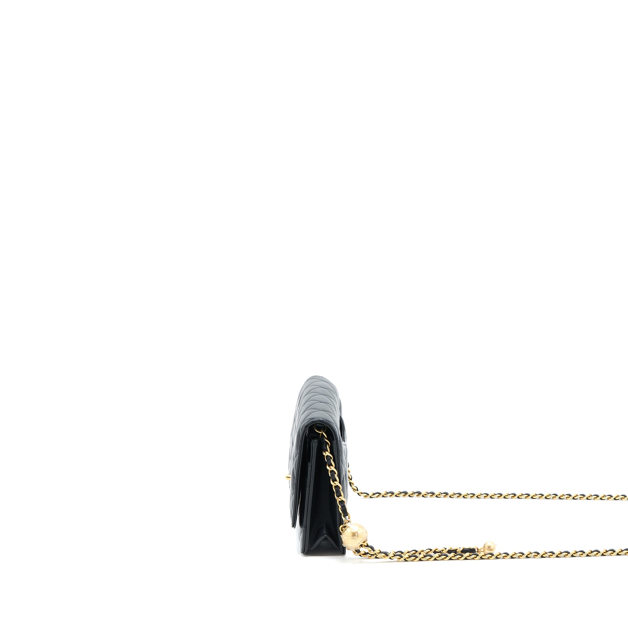 CHANEL PEARL CRUSH WALLET ON CHAIN LAMBSKIN BLACK BRUSHED GHW (MICROCHIP)