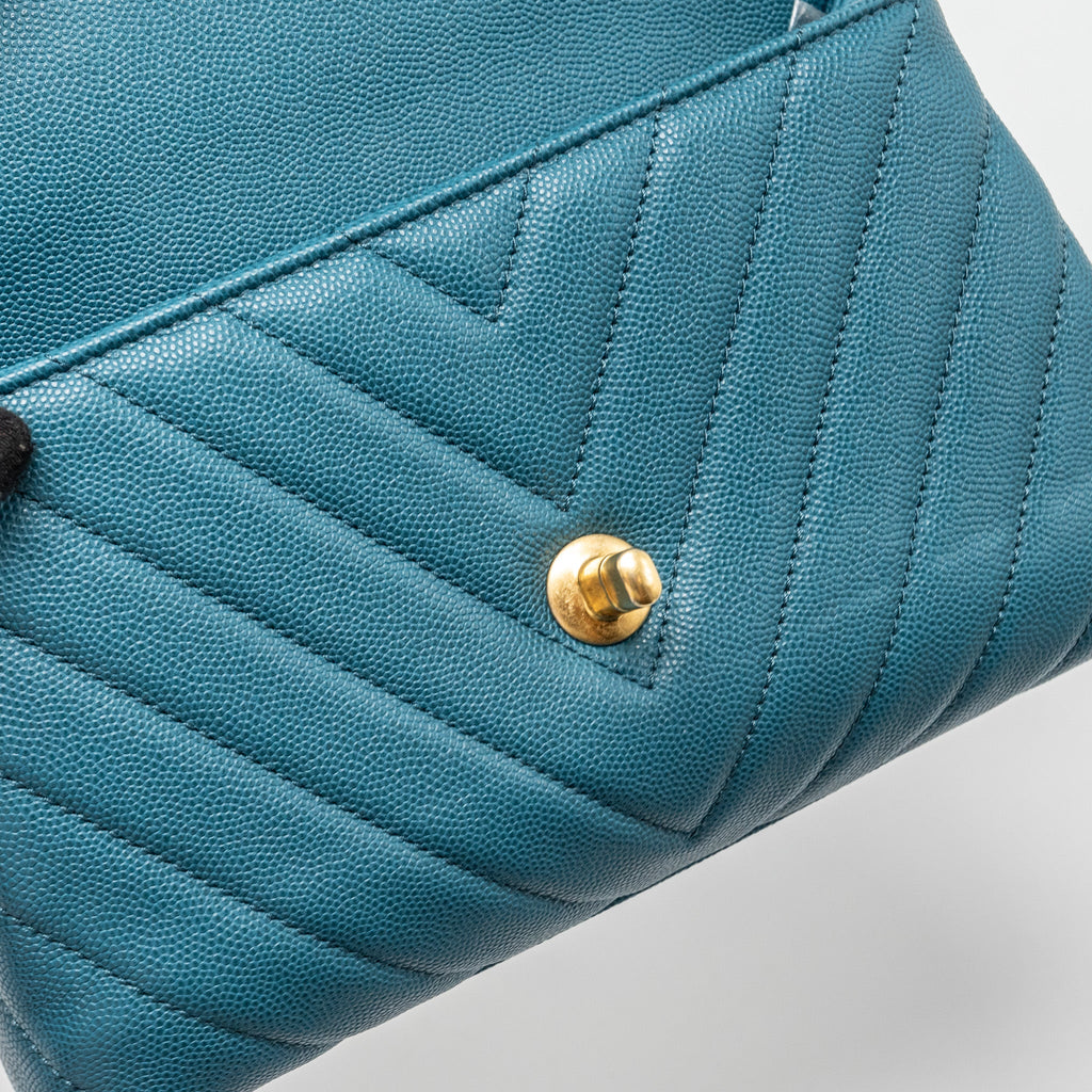 CHANEL SMALL COCO HANDLE CHEVRON CAVIAR GREEN BRUSHED GHW