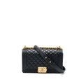 CHANEL MEDIUM BOY BAG CALFSKIN BLACK GHW (MICROCHIP)