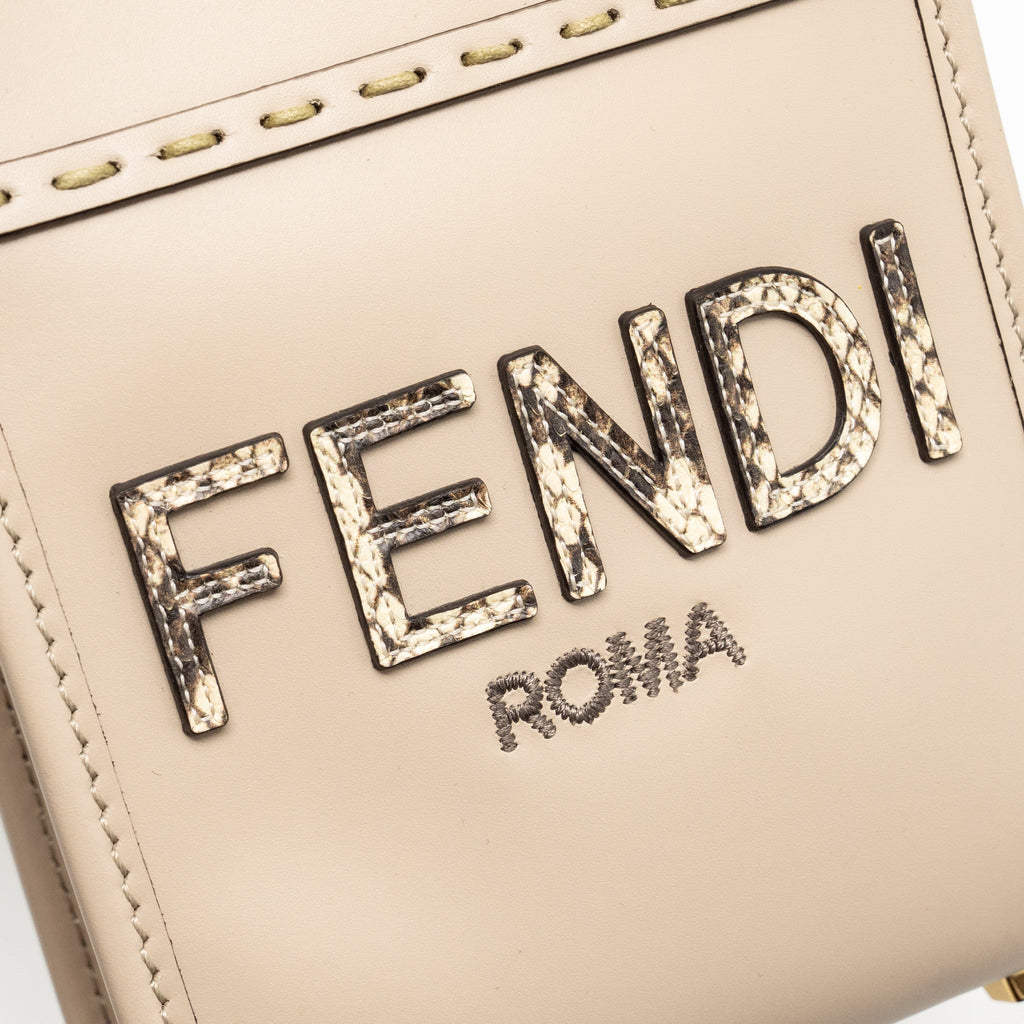 FENDI MINI SUNSHINE SHOPPER/TOTE BAG LEATHER LIGHT GREY LGHW
