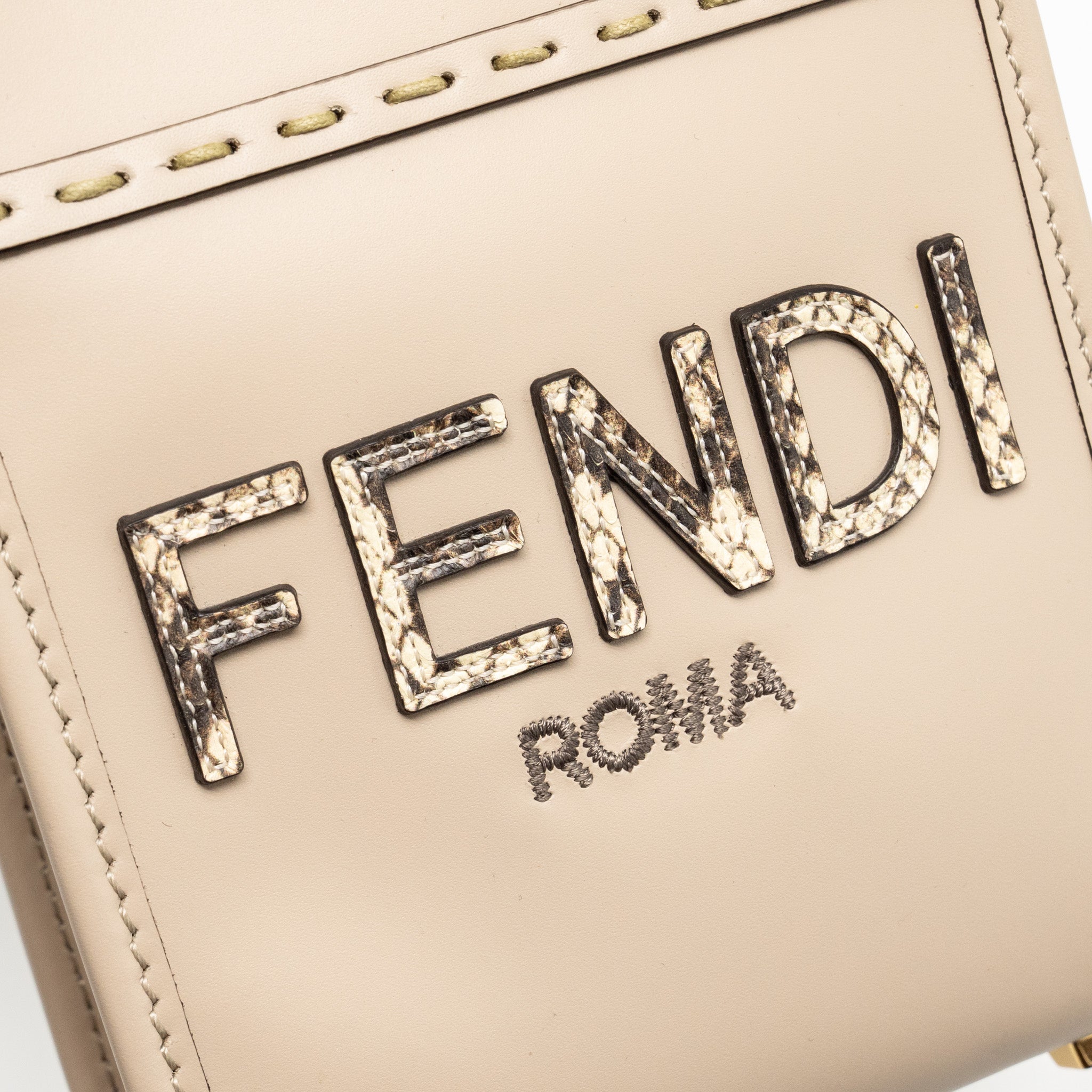 FENDI MINI SUNSHINE SHOPPER/TOTE BAG LEATHER LIGHT GREY LGHW