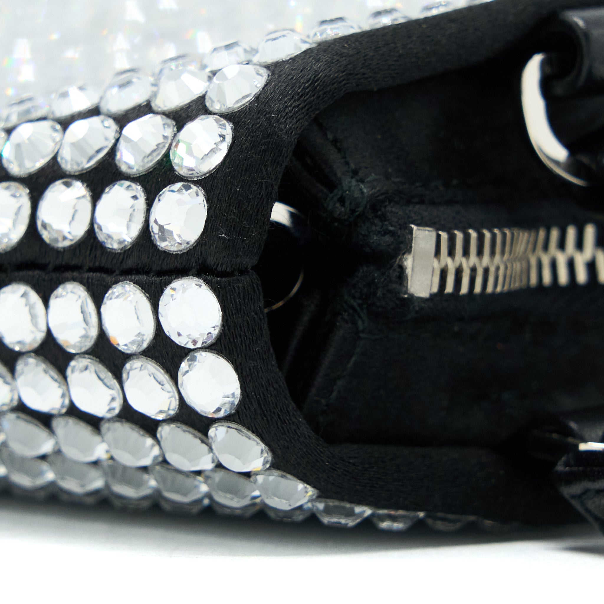 PRADA CRYSTAL SATIN HANDBAG WITH CRYSTAL BLACK SHW