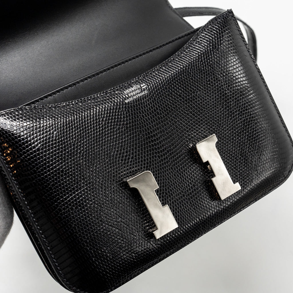 HERMES MINI CONSTANCE LIZARD VARANUS SALVATOR BLACK SHW