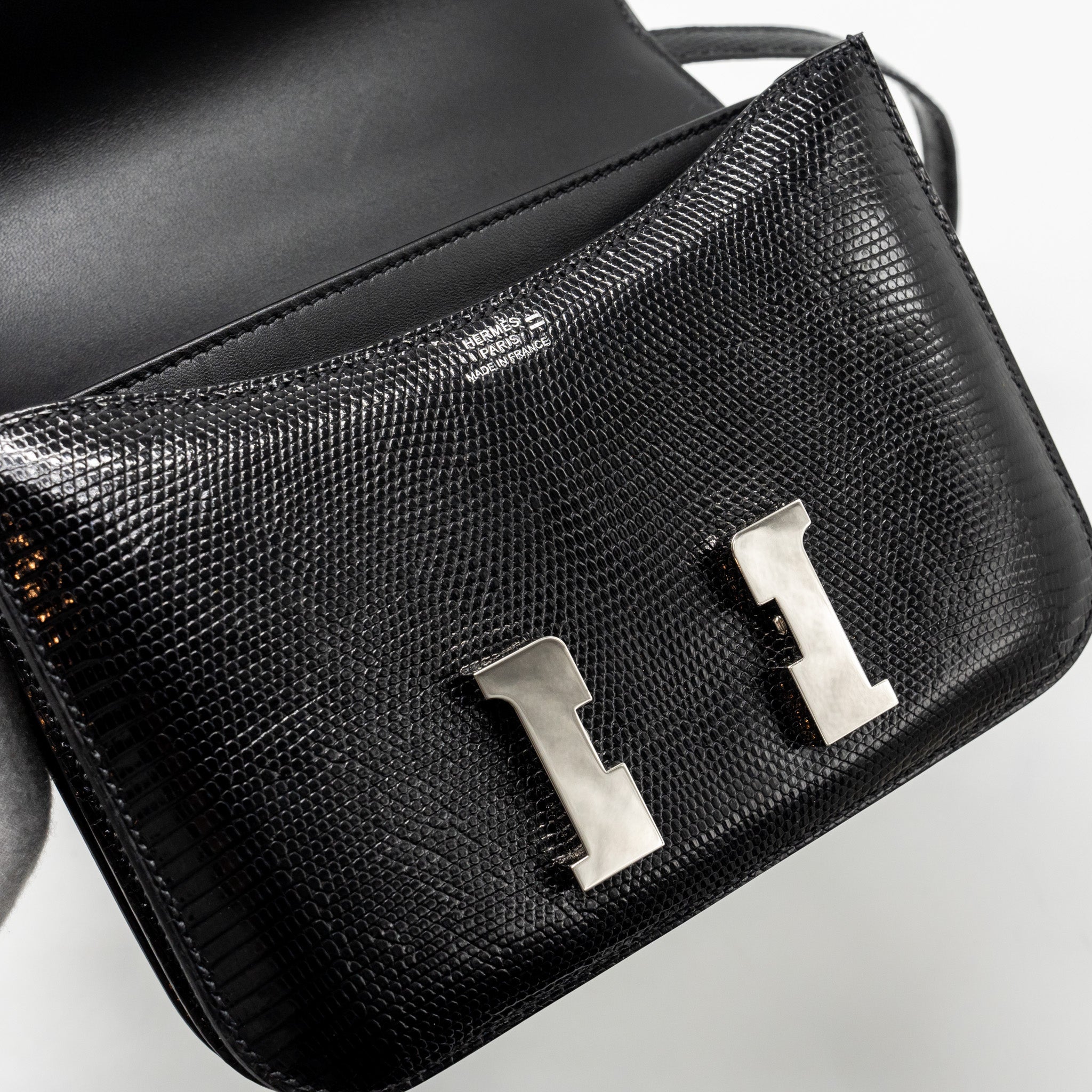 HERMES MINI CONSTANCE LIZARD VARANUS SALVATOR BLACK SHW