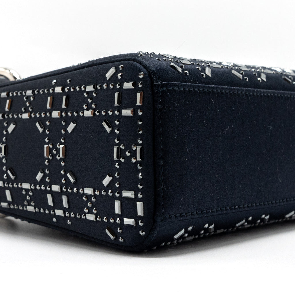 DIOR MINI LADY DIOR SATIN CRYSTAL DARK BLUE SHW