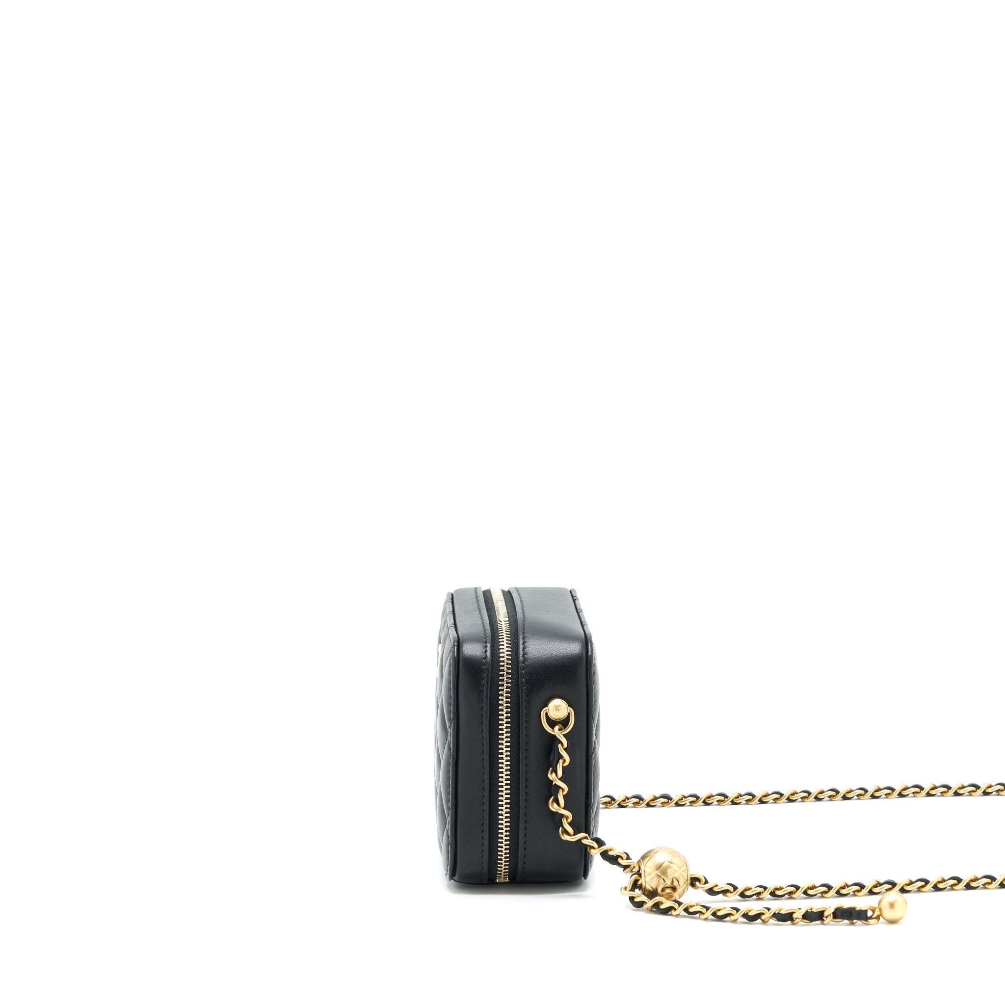 CHANEL 22C PEARL CRUSH MINI CAMERA CASE WITH CHAIN BLACK LAMBSKIN GHW