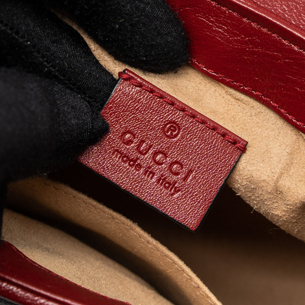 GUCCI GG MARMONT MINI TOP HANDLE BAG CALFSKIN BLACK/RED GHW