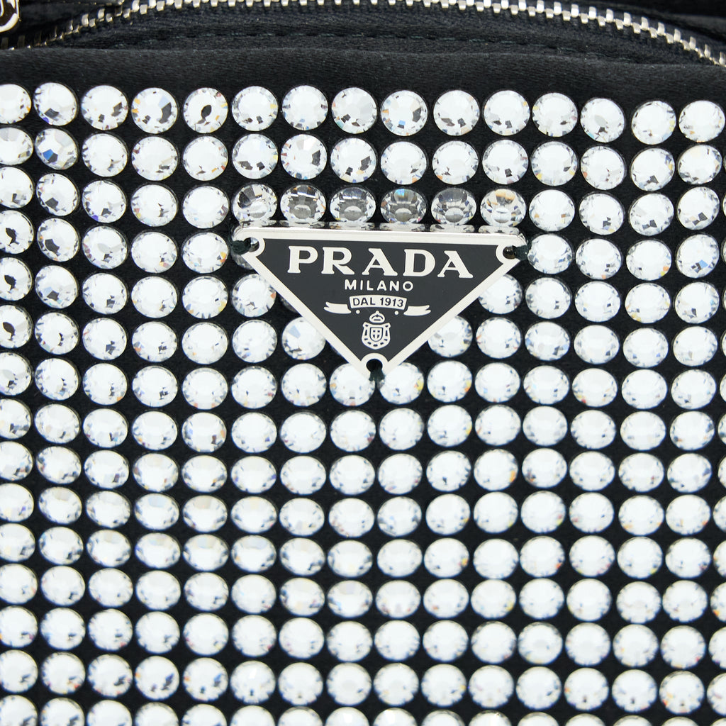 PRADA CRYSTAL SATIN HANDBAG WITH CRYSTAL BLACK SHW