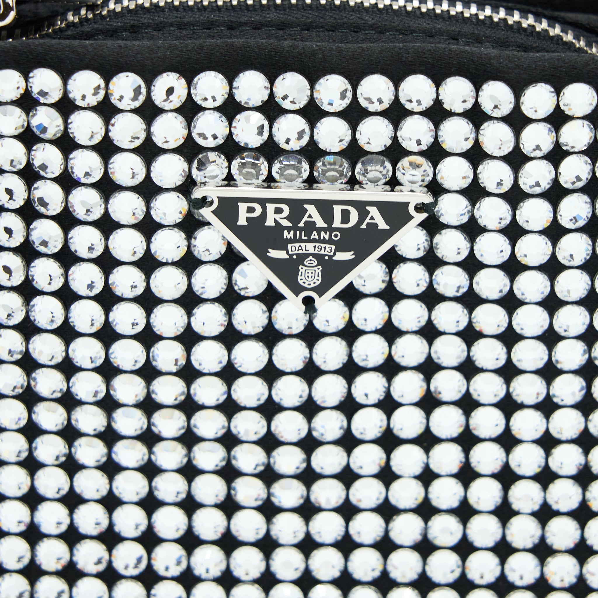 PRADA CRYSTAL SATIN HANDBAG WITH CRYSTAL BLACK SHW