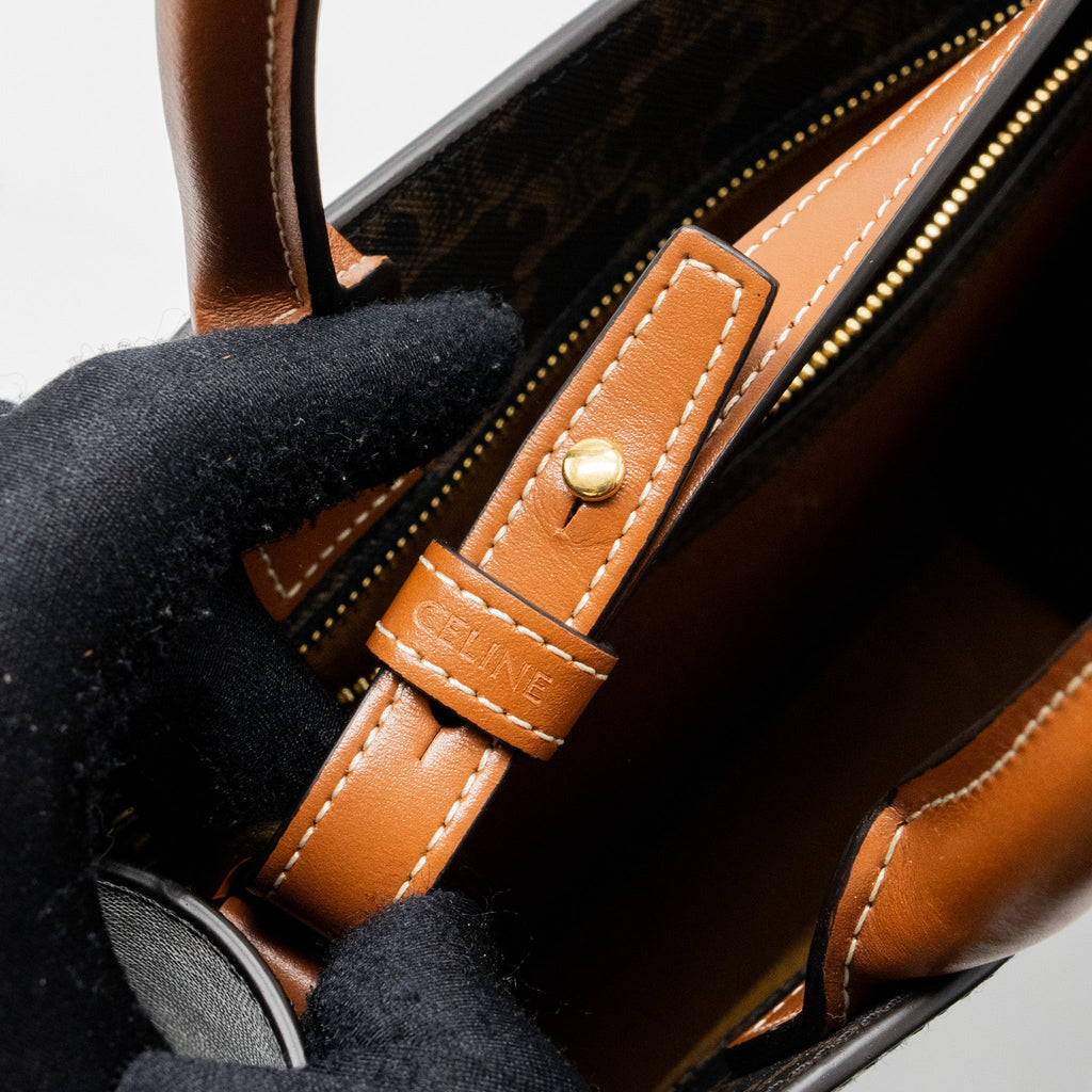 CELINE SMALL CABAS VERTICAL IN TRIOMPHE CANVAS/CALFSKIN TAN GHW