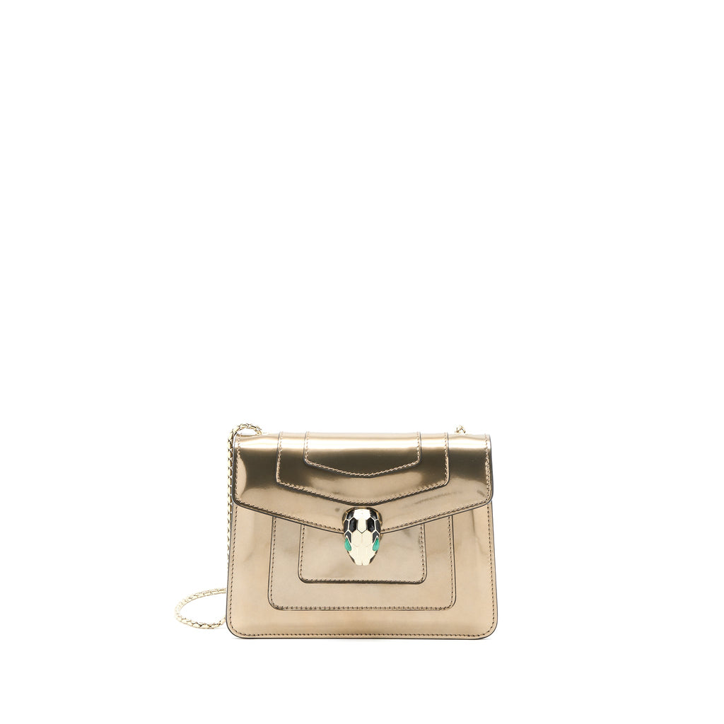 BVLGARI SERPENTI FOREVER SHOULDER BAG PATENT METALLIC GOLD GHW