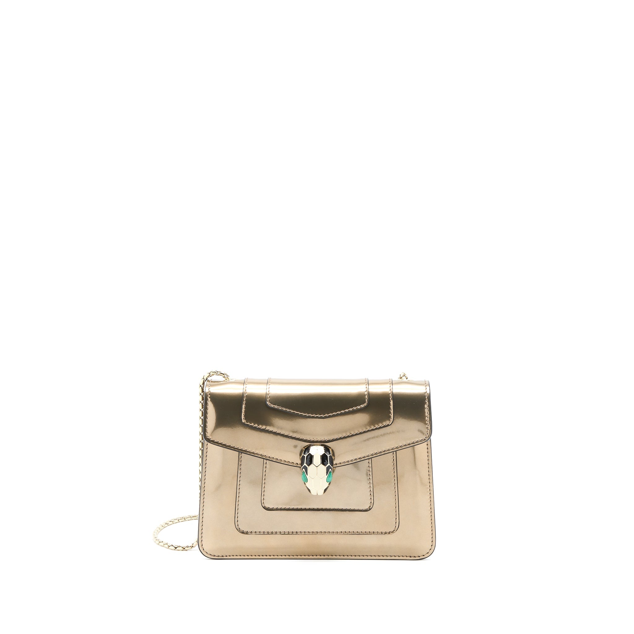 BVLGARI SERPENTI FOREVER SHOULDER BAG PATENT METALLIC GOLD GHW