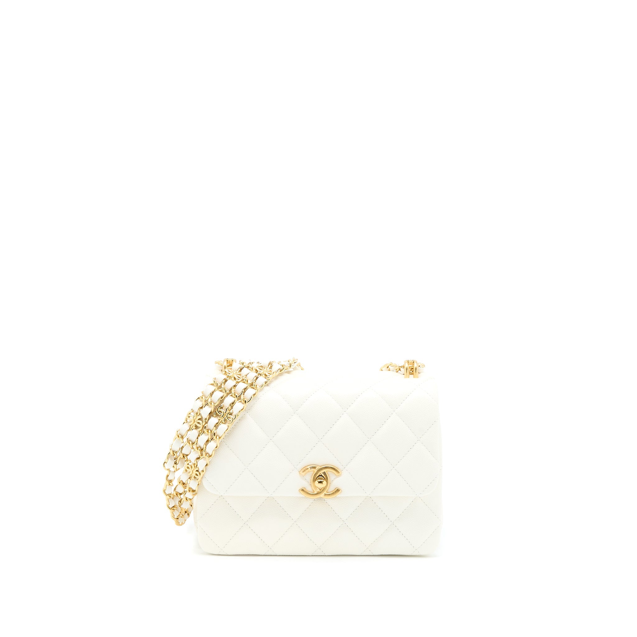 CHANEL 22K COCO FIRST CAVIAR WHITE GHW (MICROCHIP)