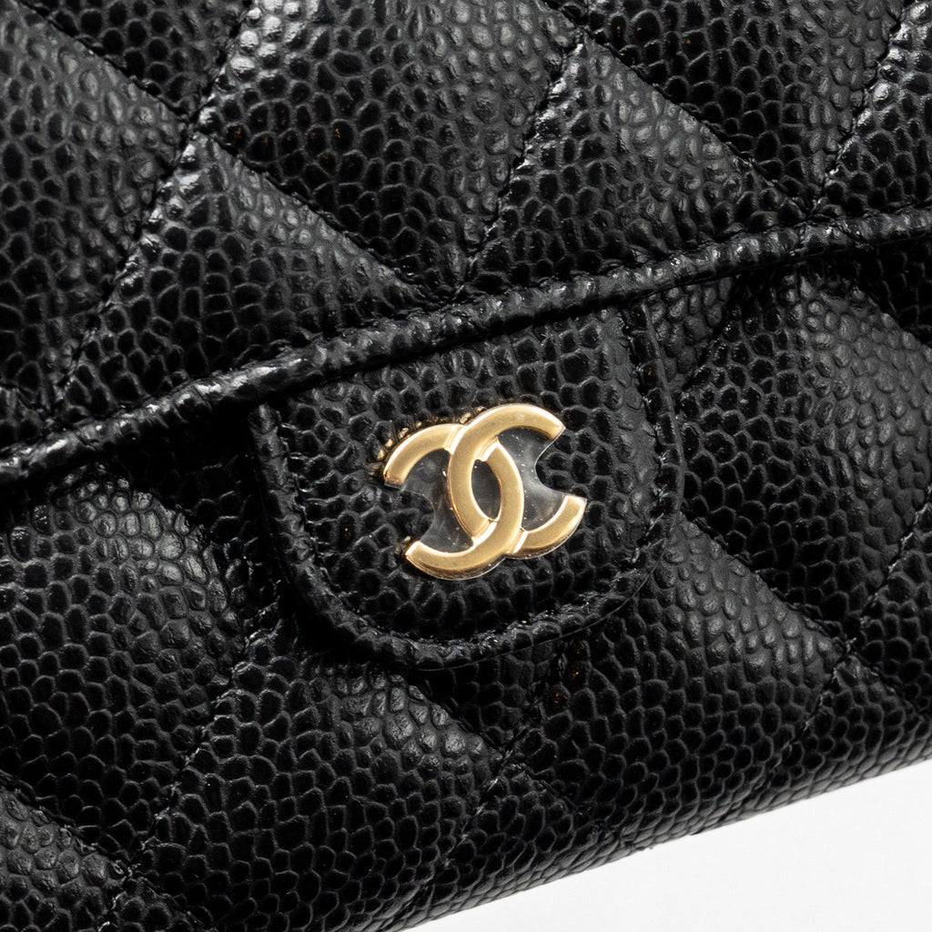CHANEL MEDIUM CLASSIC FLAP COMPACT WALLET CAVIAR BLACK GHW(MICROCHIP)