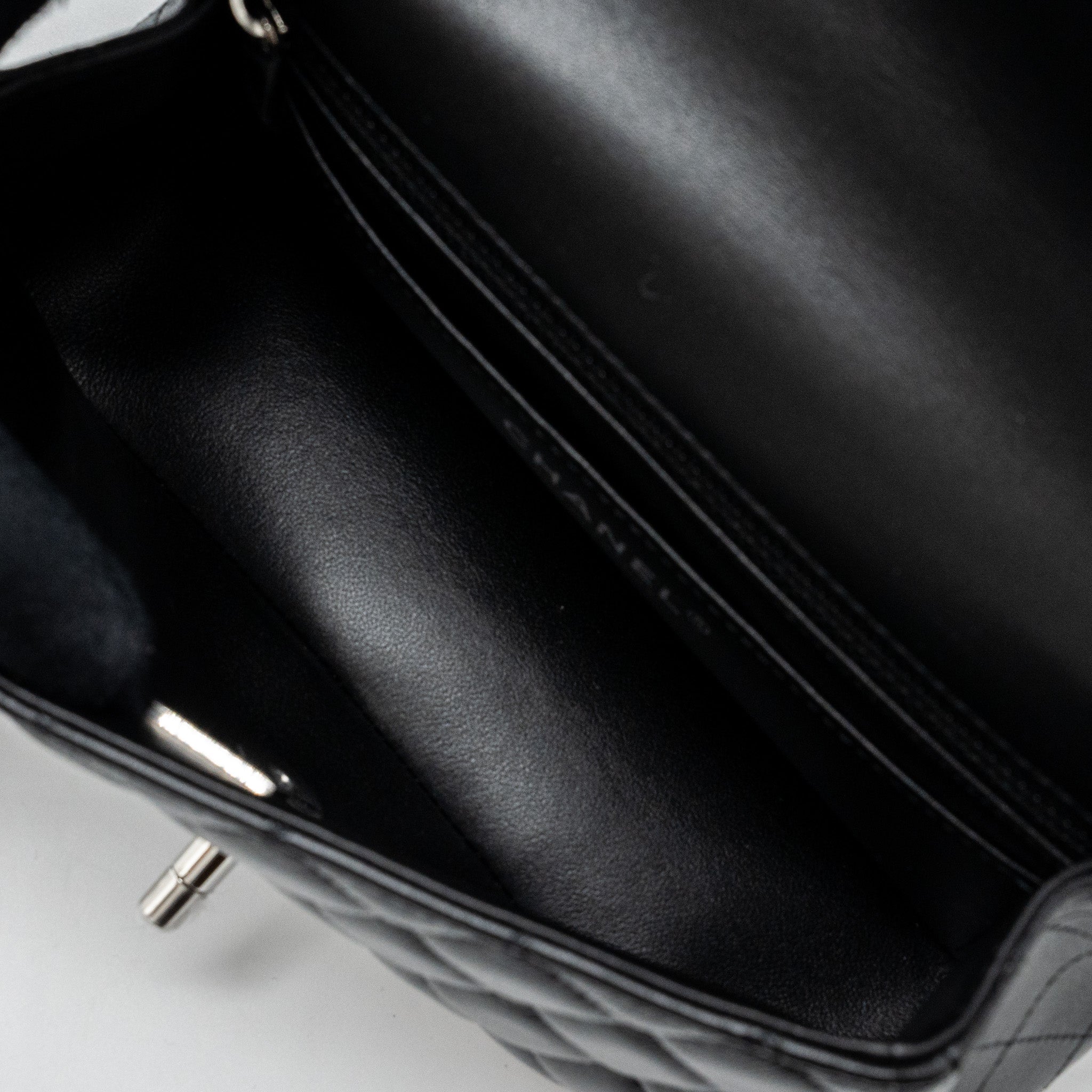 CHANEL MINI RECTANGULAR FLAP BAG LAMBSKIN BLACK WITH SHW (MICROCHIP)