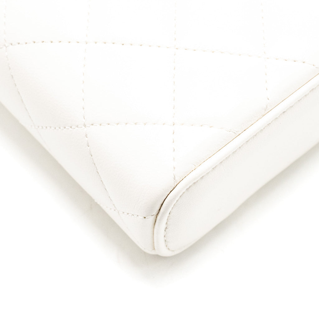CHANEL 23K CAMELLIA TOP HANDLE LONG VANITY CASE WITH CHAIN CALFSKIN WHITE LGHW (MICROCHIP)