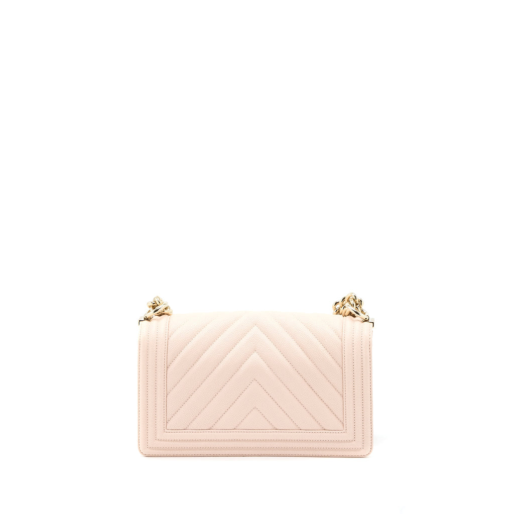 CHANEL MEDIUM BOY BAG CHEVRON CAVIAR LIGHT PINK LGHW