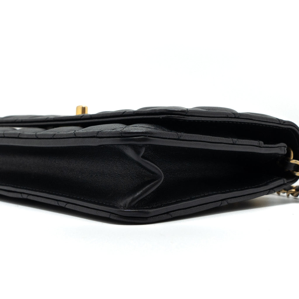 CHANEL PEARL CRUSH WALLET ON CHAIN LAMBSKIN BLACK GHW (MICROCHIP)