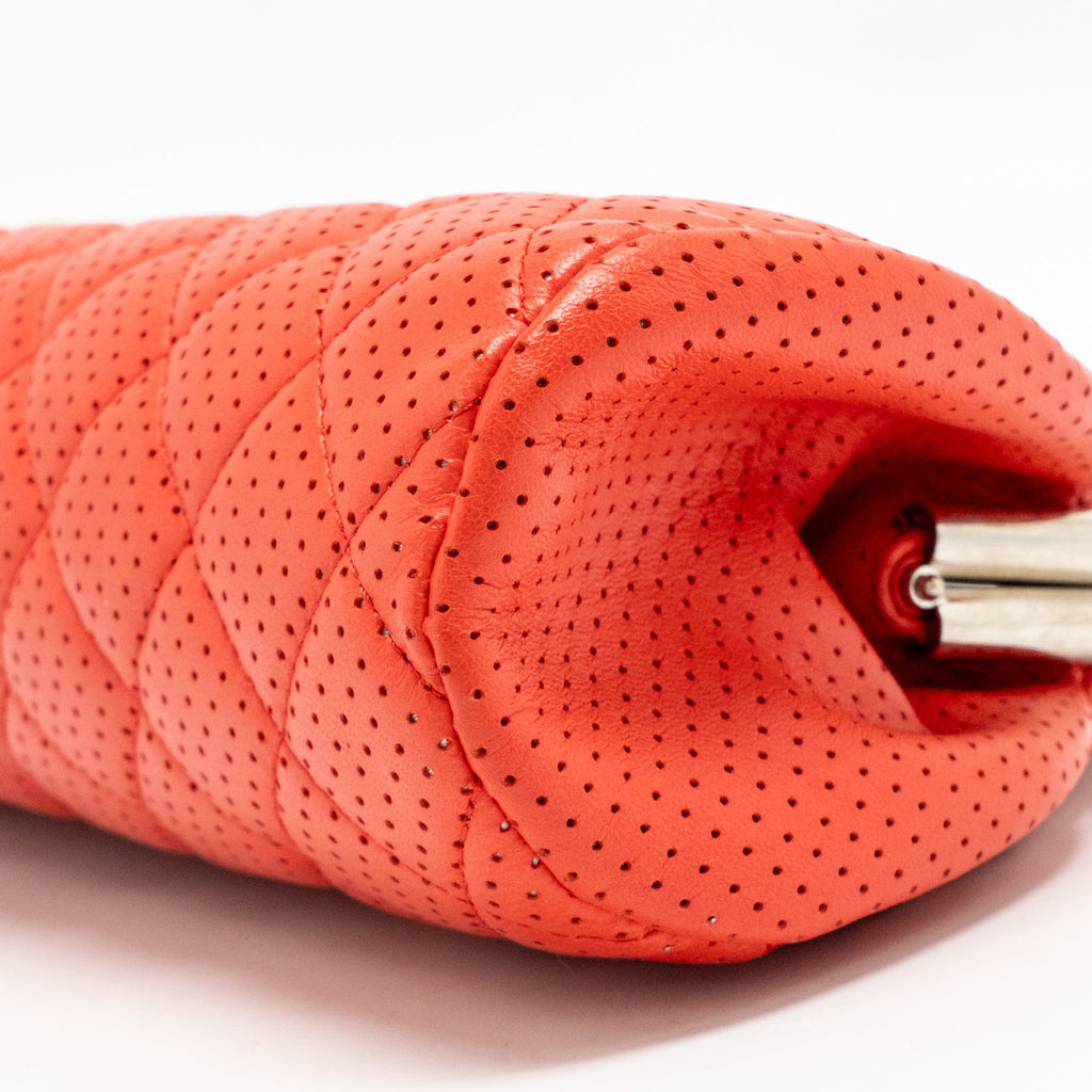 CHANEL CC CLUTCH BAG PERFORATED LAMBSKIN RED SHW