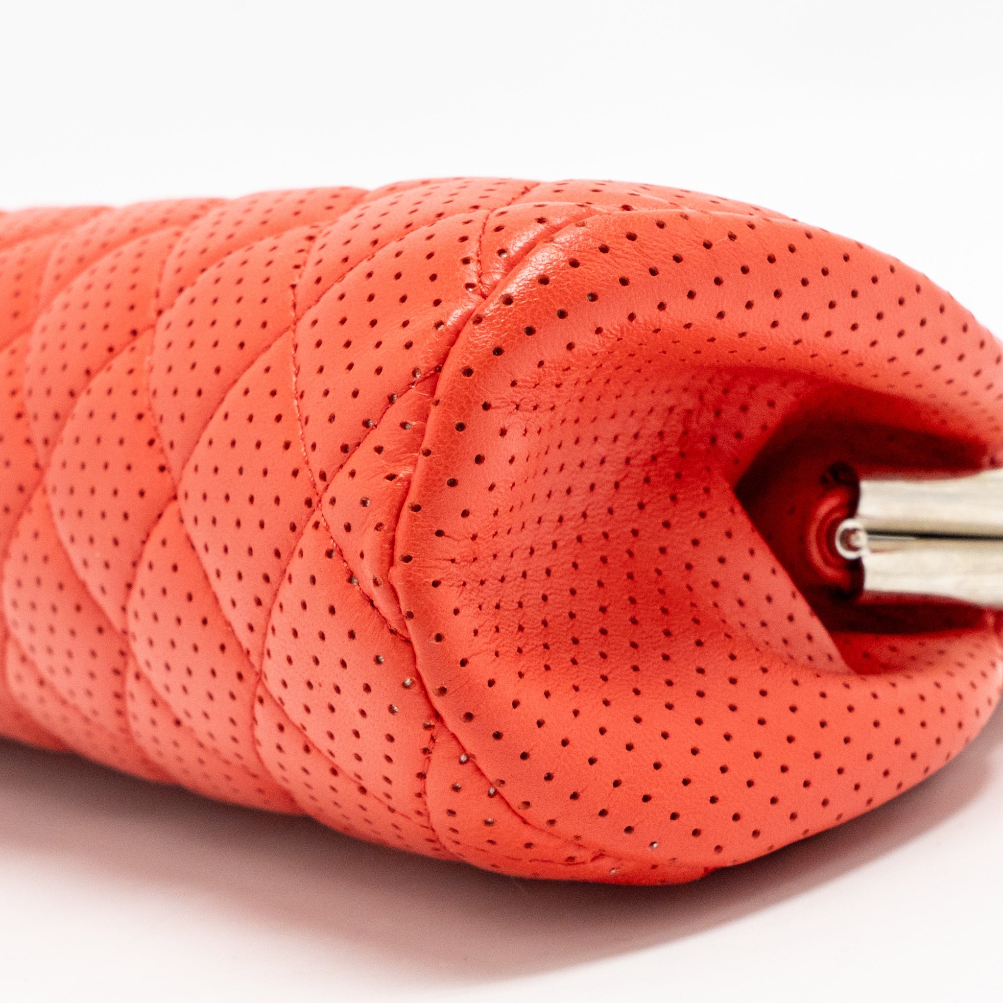 CHANEL CC CLUTCH BAG PERFORATED LAMBSKIN RED SHW