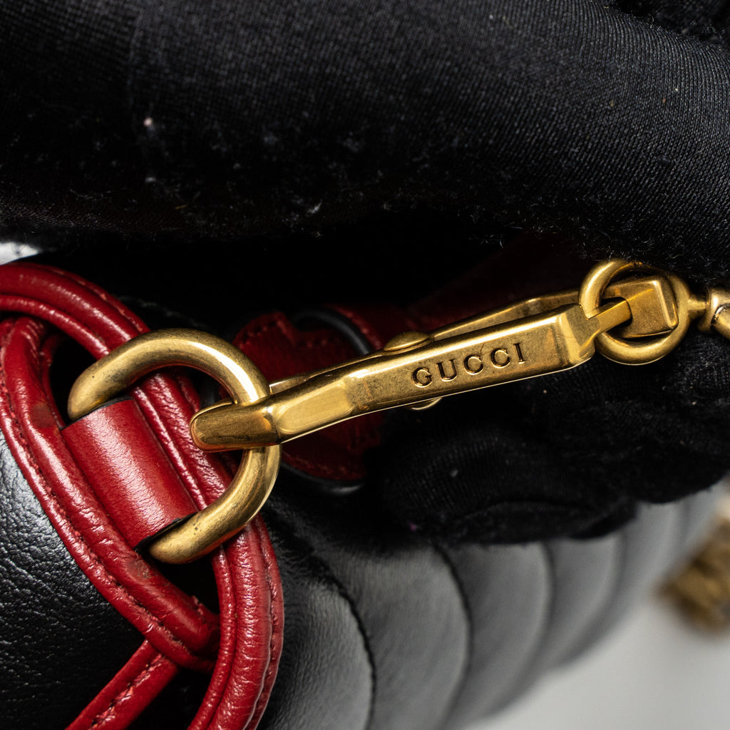 GUCCI GG MARMONT MINI TOP HANDLE BAG CALFSKIN BLACK/RED GHW