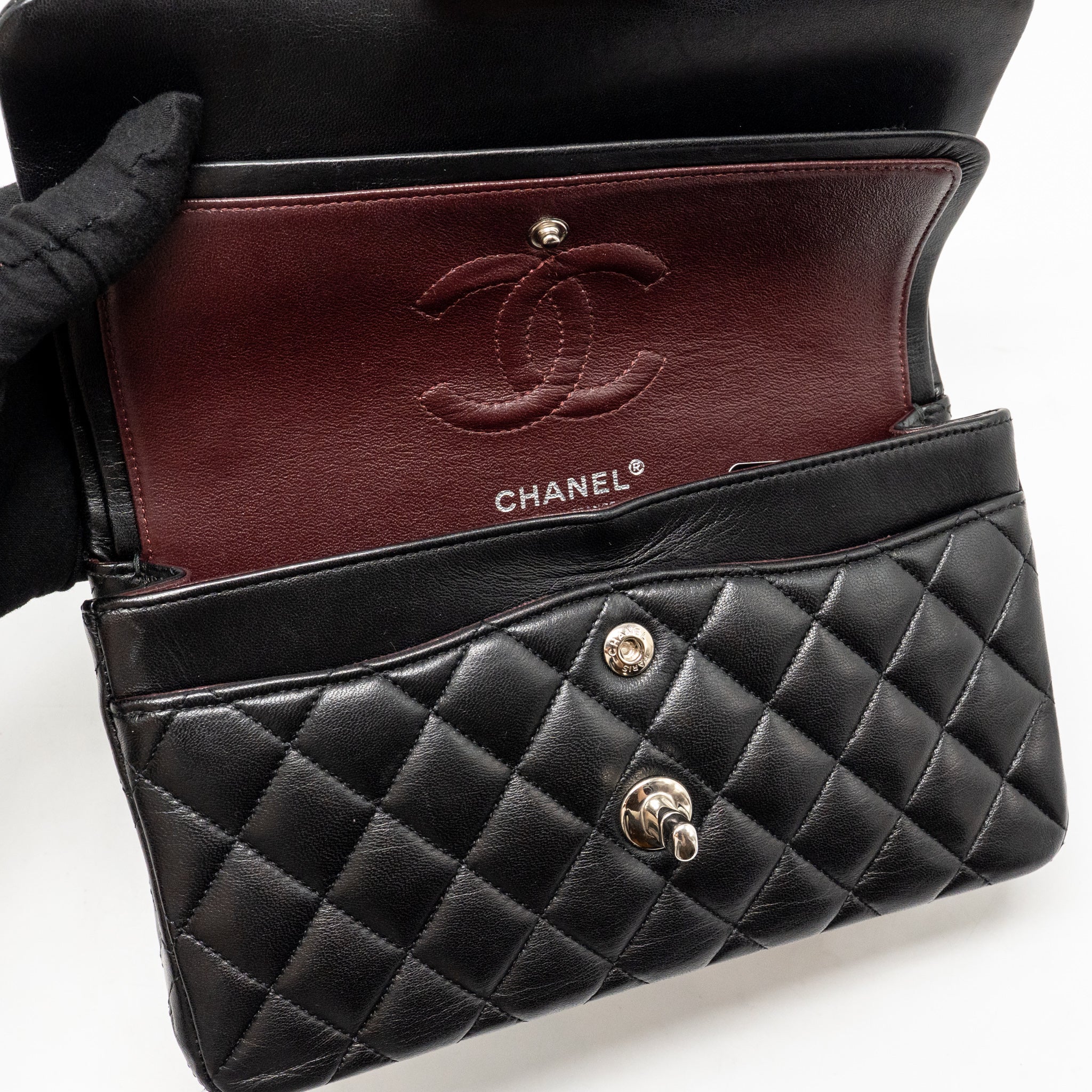 CHANEL SMALL CLASSIC DOUBLE FLAP BAG LAMBSKIN BLACK SHW