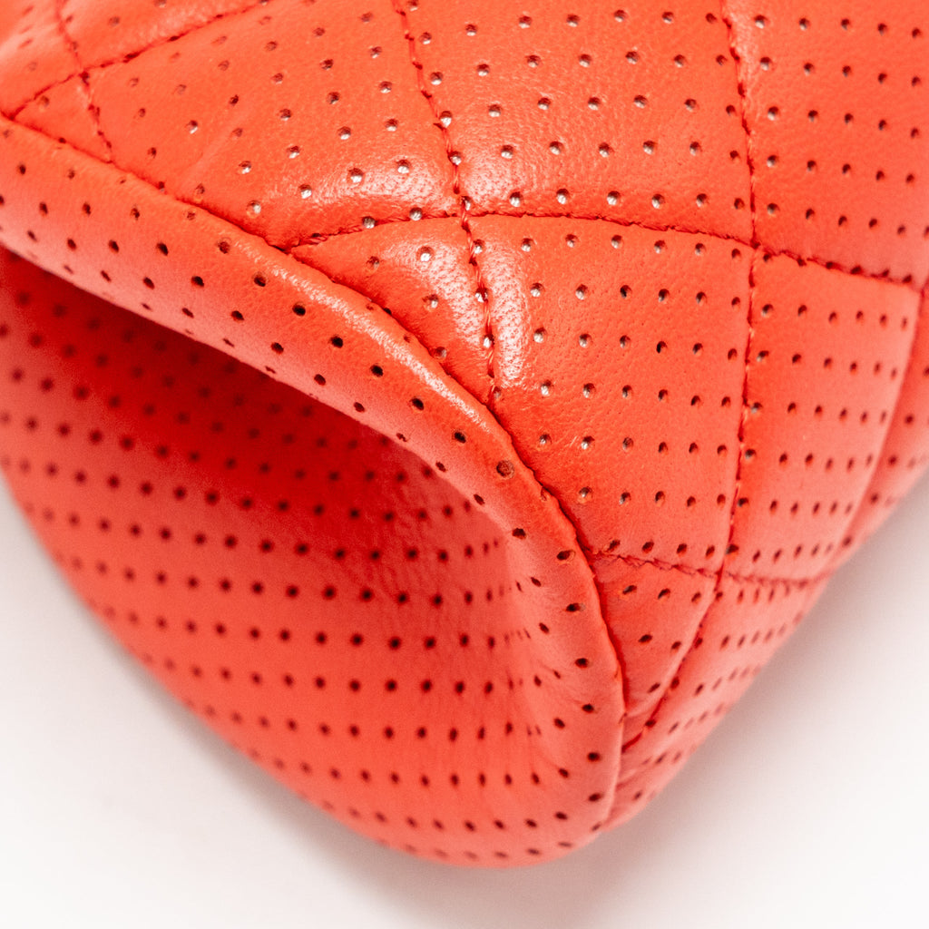 CHANEL CC CLUTCH BAG PERFORATED LAMBSKIN RED SHW