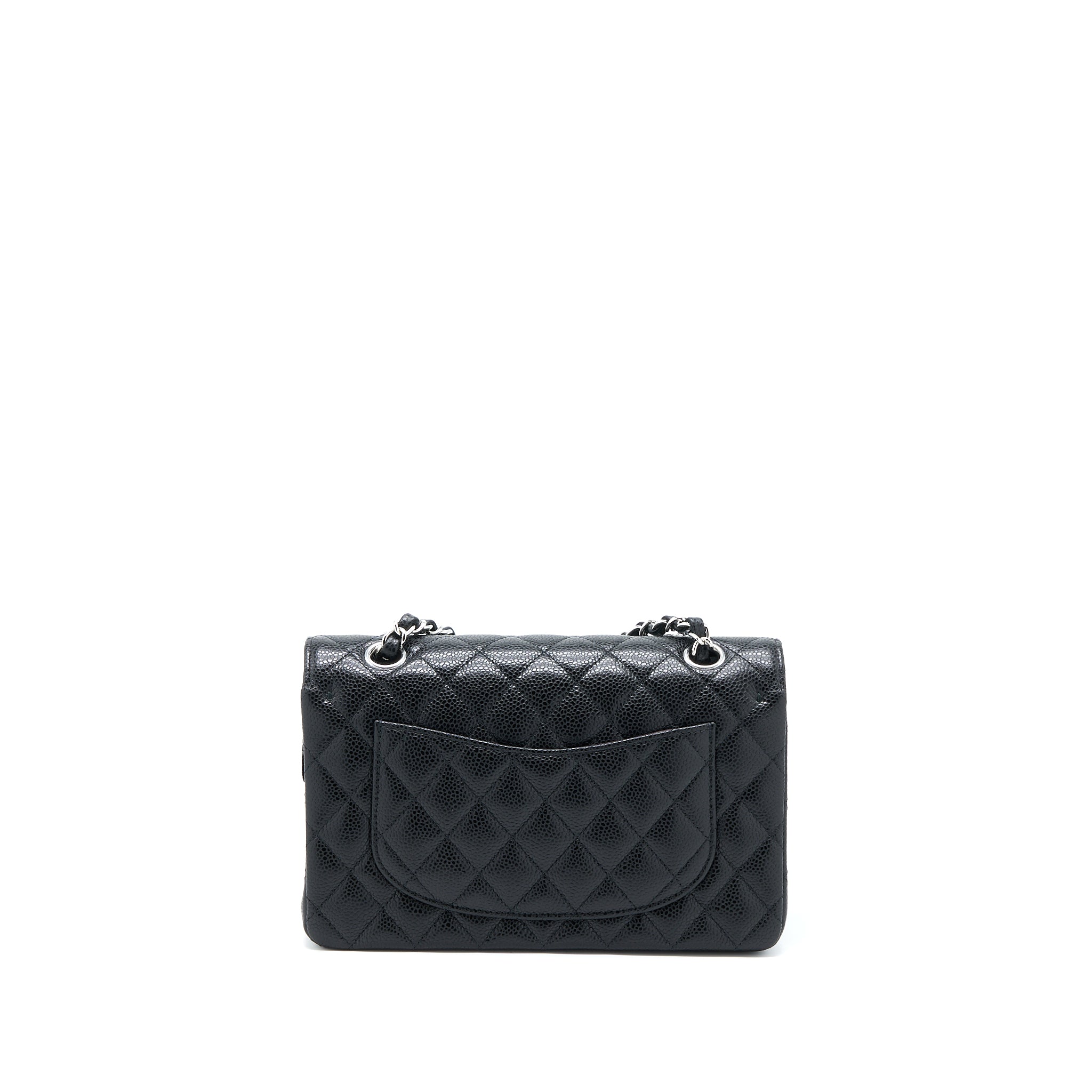 CHANEL SMALL CLASSIC DOUBLE FLAP BAG CAVIAR BLACK SHW (MICROCHIP)