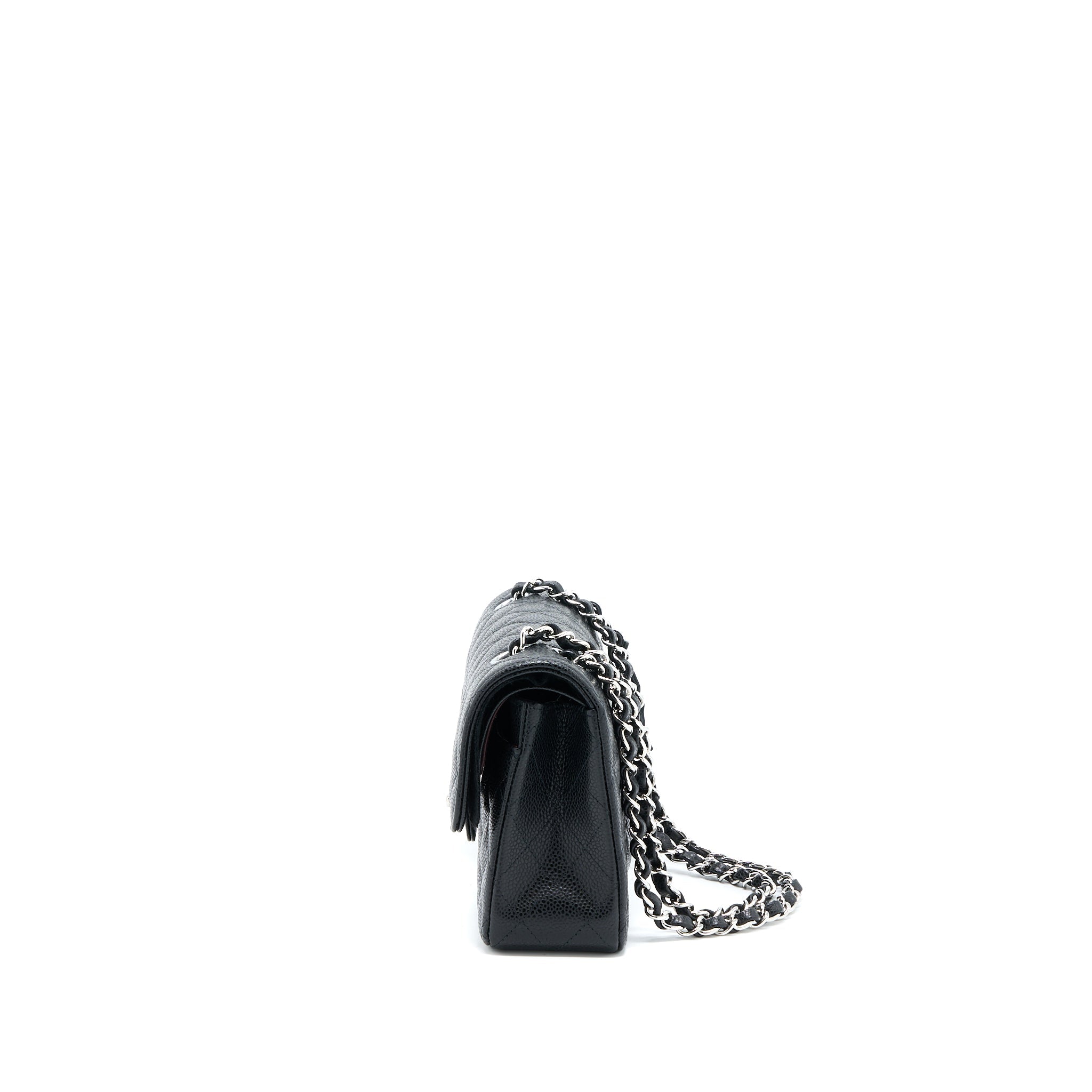 CHANEL SMALL CLASSIC DOUBLE FLAP BAG CAVIAR BLACK SHW (MICROCHIP)