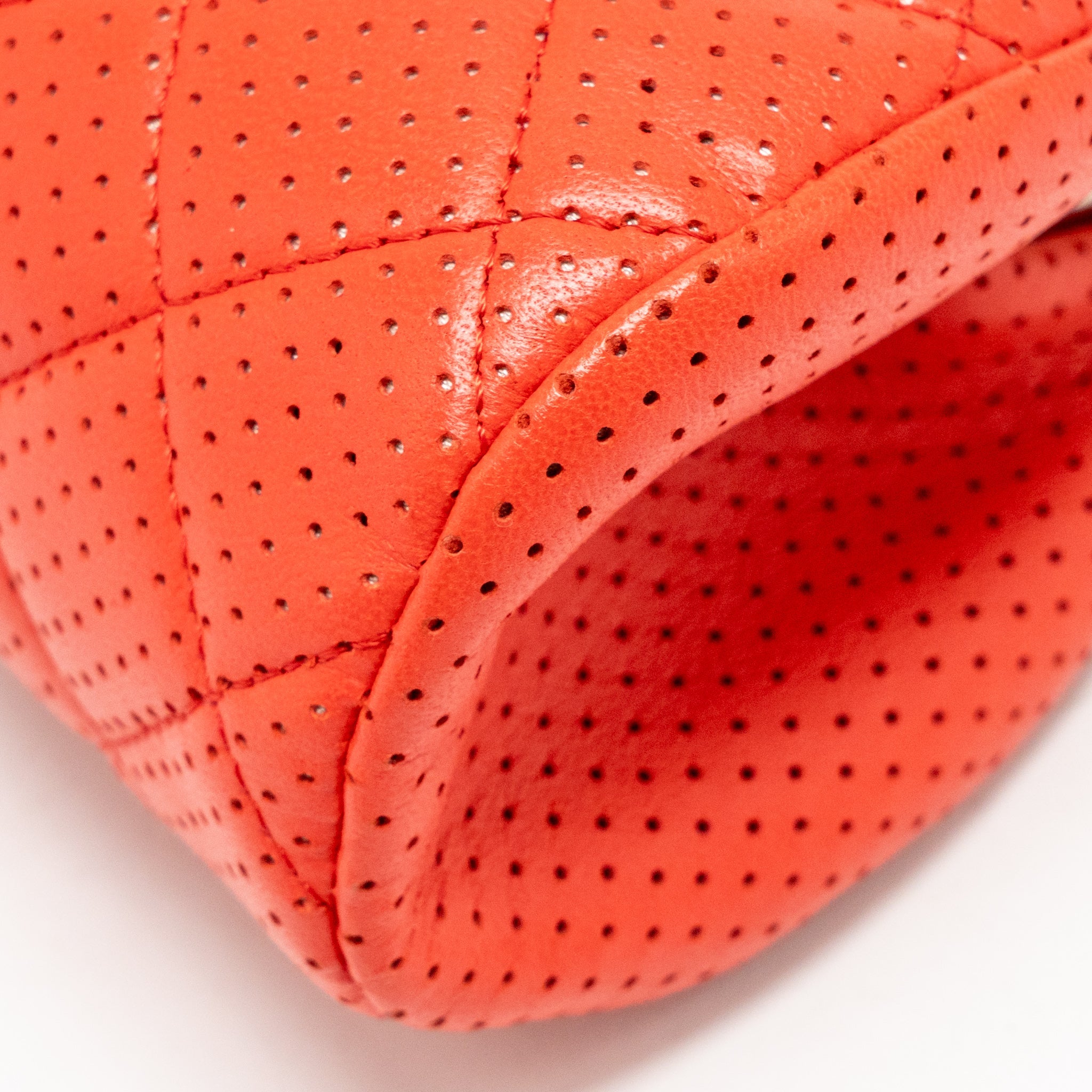 CHANEL CC CLUTCH BAG PERFORATED LAMBSKIN RED SHW