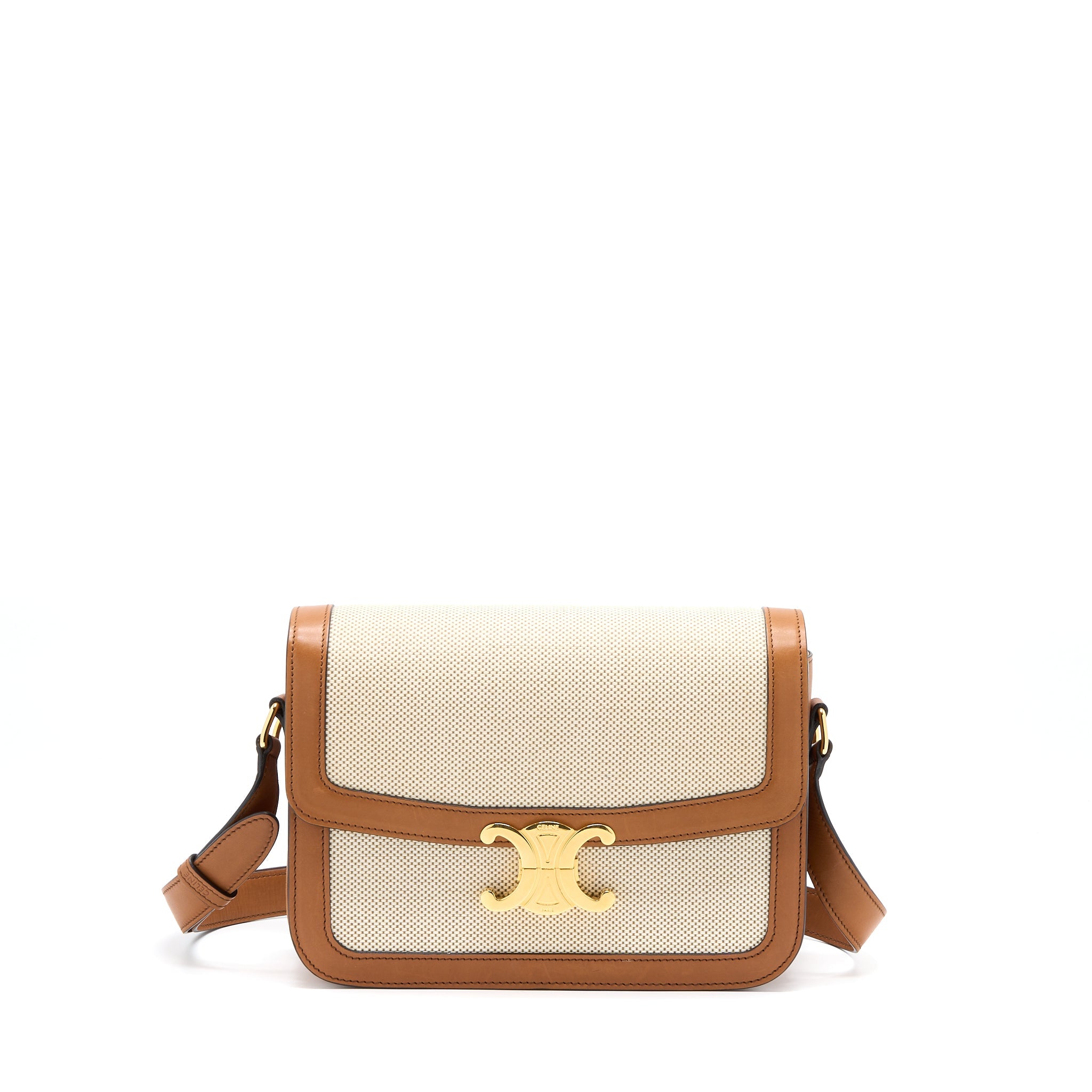 CELINE MEDIUM TRIOMPHE BAG IN TEXTILE NATURAL CALFSKIN GHW