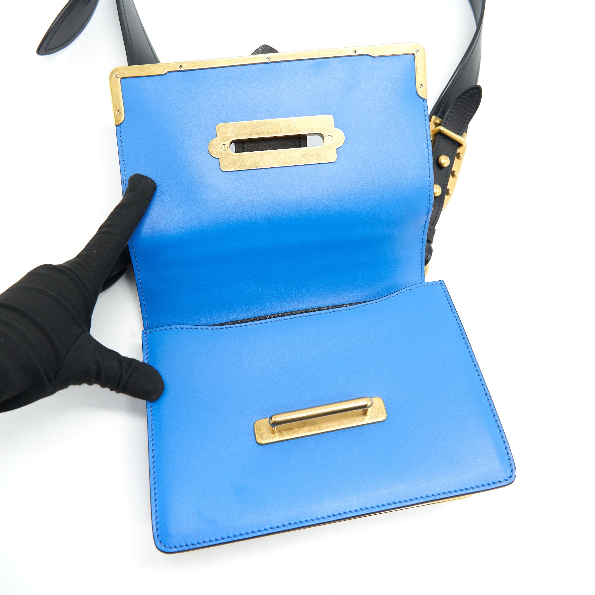 PRADA LEATHER CASHIER BAG MAREA/NERO GHW