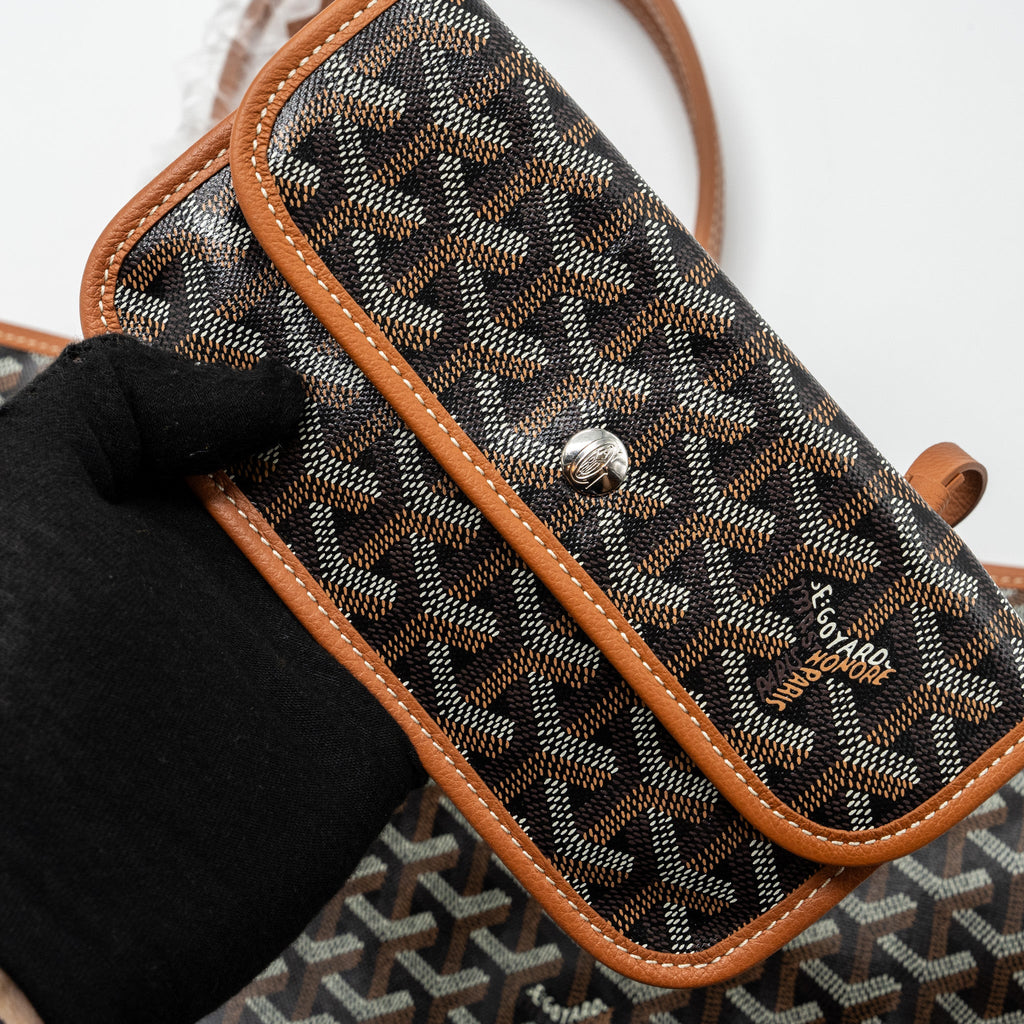 GOYARD SAINT LOUIS PM TOTE BAG GOYARDLINE CANVAS / CALFSKIN BROWN SHW