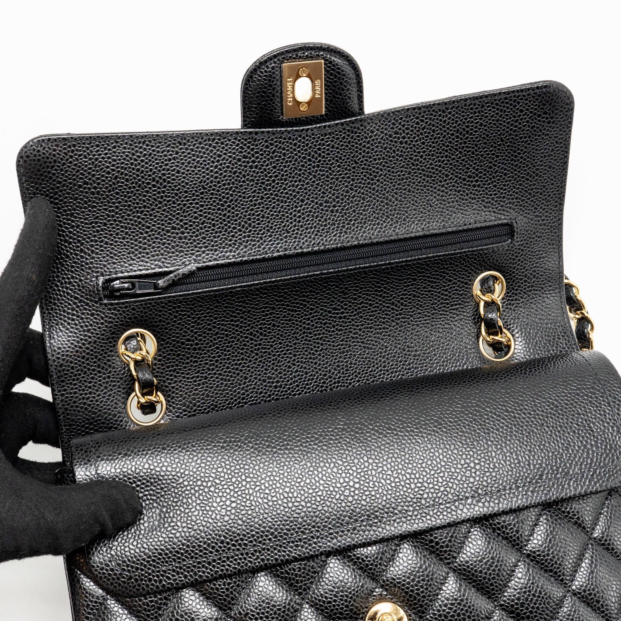 CHANEL MEDIUM CLASSIC DOUBLE FLAP BAG CAVIAR BLACK GHW