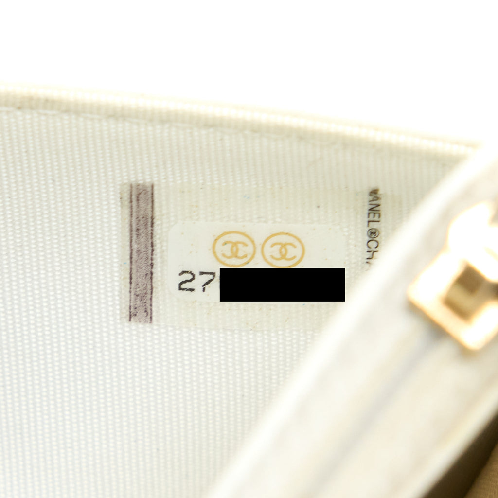 CHANEL BOY WALLET ON CHAIN CAVIAR WHITE LGHW