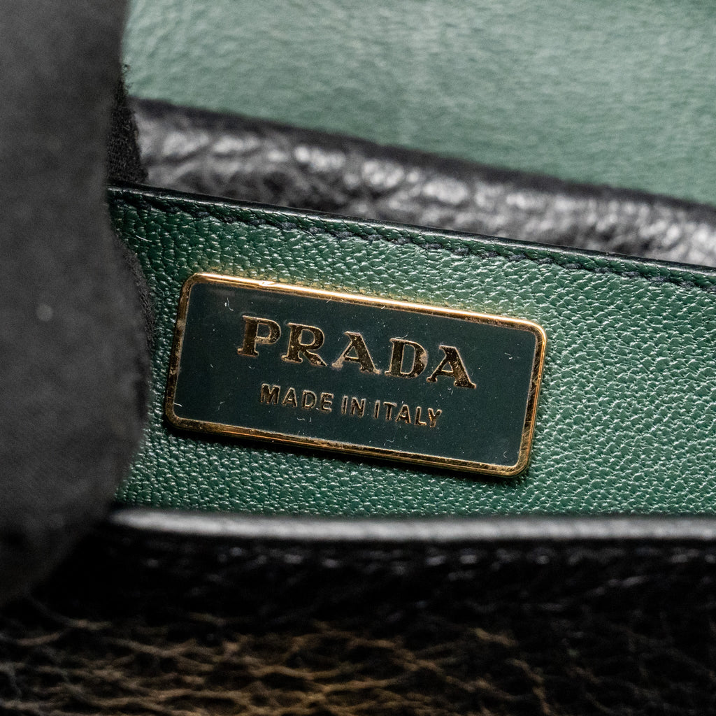 PRADA BERLINO SOUND BAG TWEED/CALFSKIN BLACK/BROWN/GREEN MULTICOLOUR HARDWARE