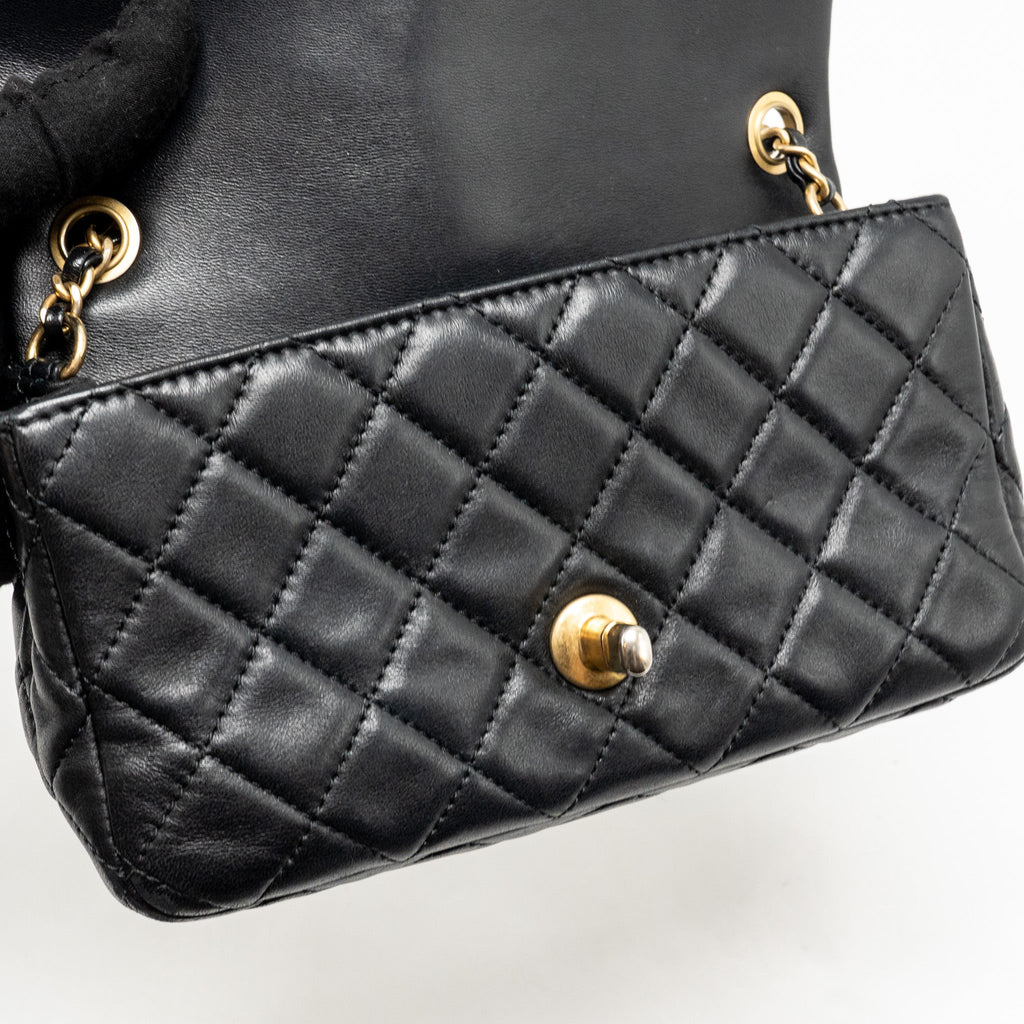 CHANEL PEARL CRUSH MINI RECTANGULAR FLAP BAG LAMBSKIN BLACK GHW