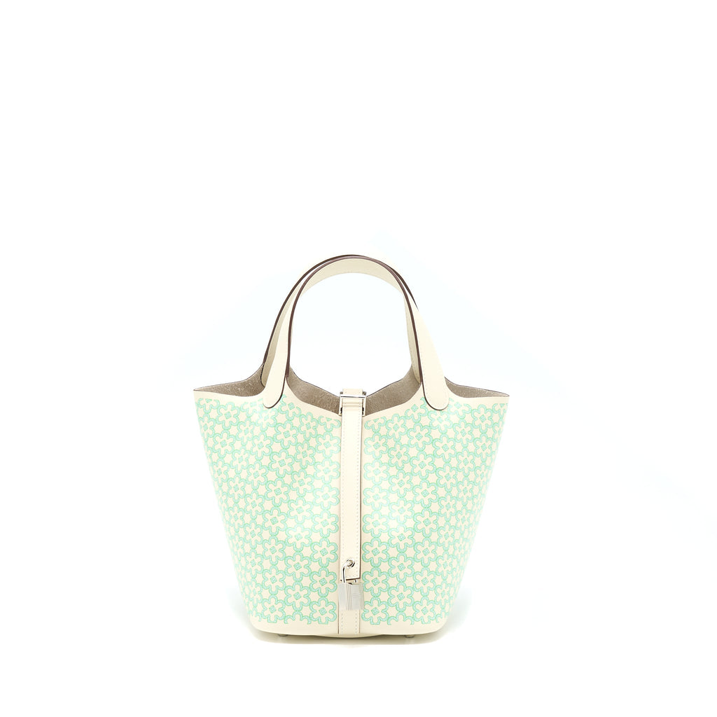 HERMES PICOTIN 18 LUCKY DAISY LOCK BAG SWIFT NATA/VERT/BLANC SHW