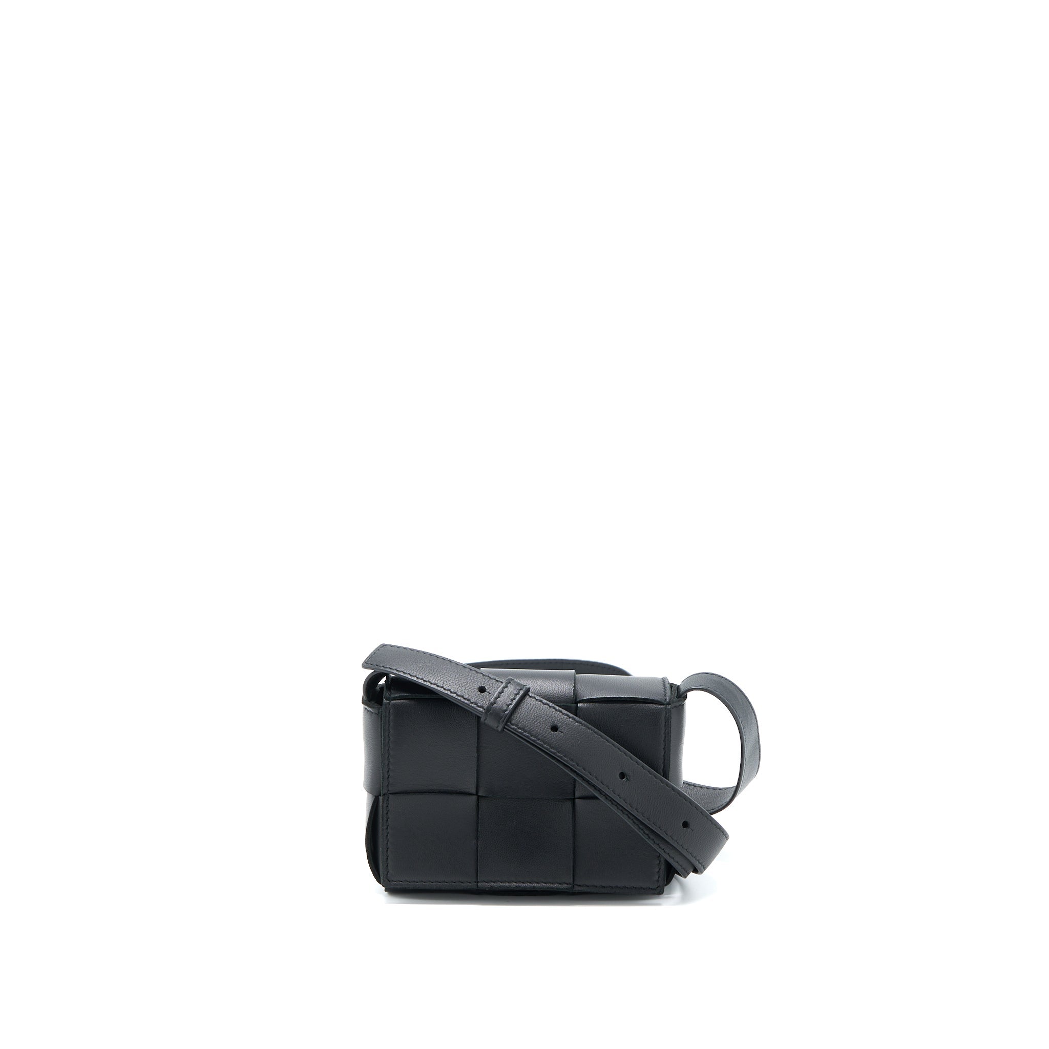 BOTTEGA VENETA MINI CASSETTE INTRECCIATO CROSSBODY BAG BLACK LGHW