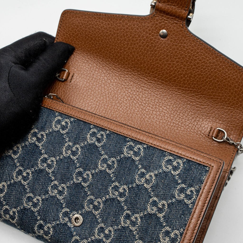 GUCCI DIONYSUS CHAIN WALLET GG SUPREME DENIM/LEATHER MULTICOLOUR HARDWARE