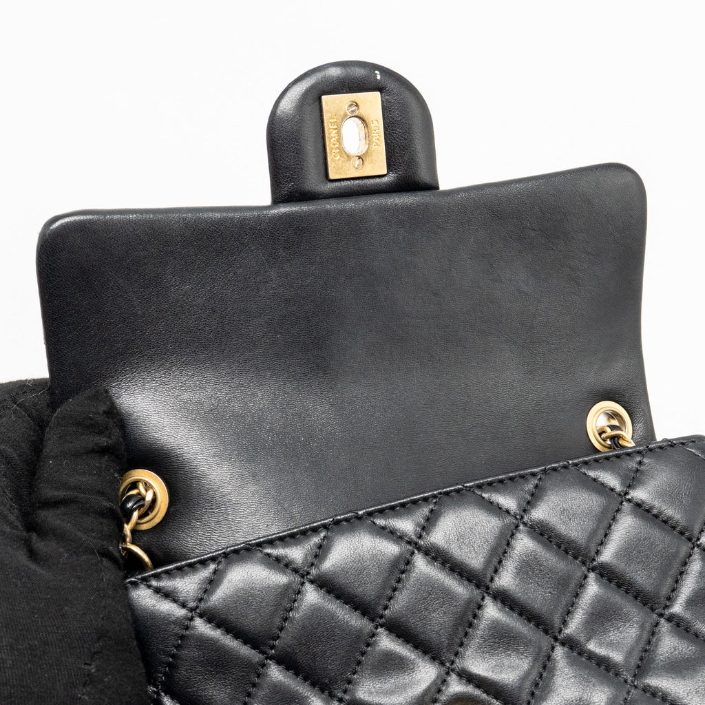 CHANEL PEARL CRUSH MINI RECTANGULAR FLAP BAG LAMBSKIN BLACK GHW