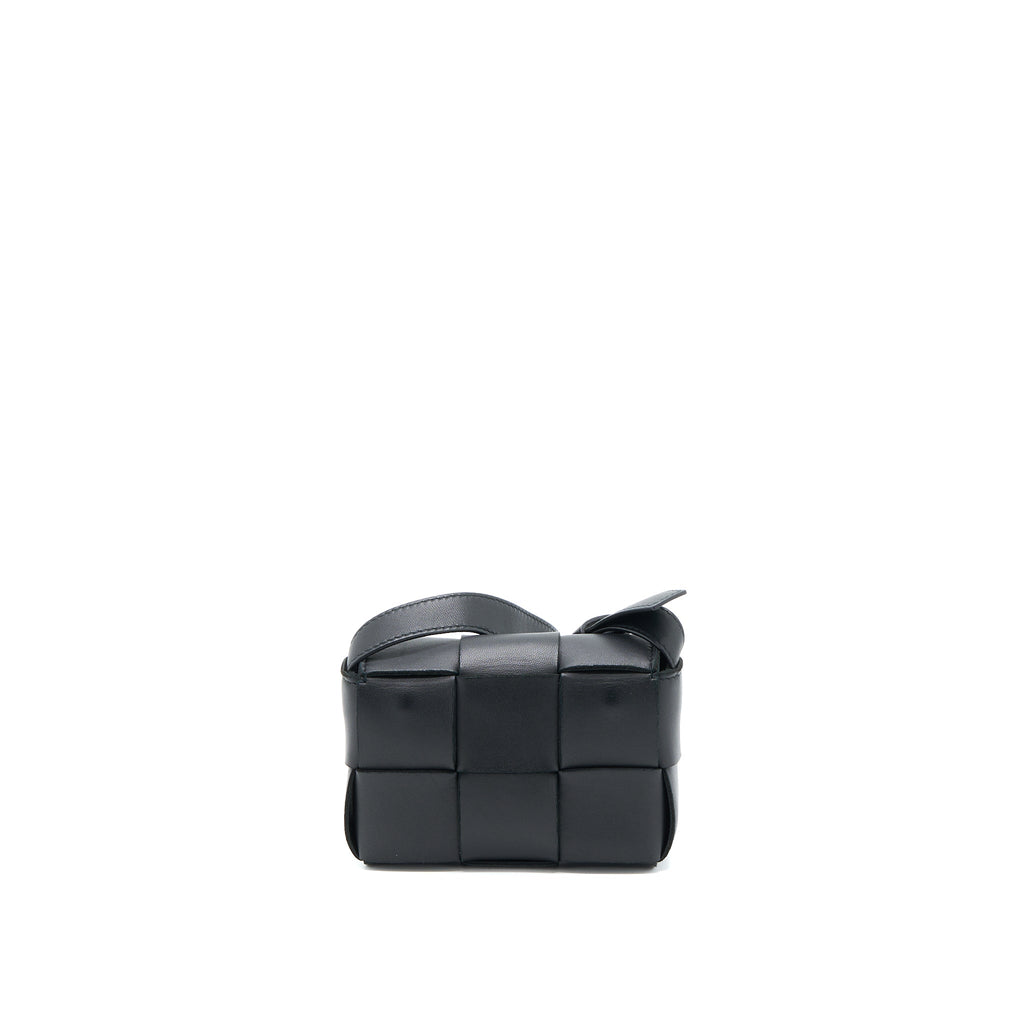 BOTTEGA VENETA MINI CASSETTE INTRECCIATO CROSSBODY BAG BLACK LGHW