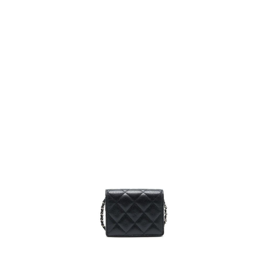 CHANEL CARD HOLDER WITH CHAIN BLACK CAVIAR SHW