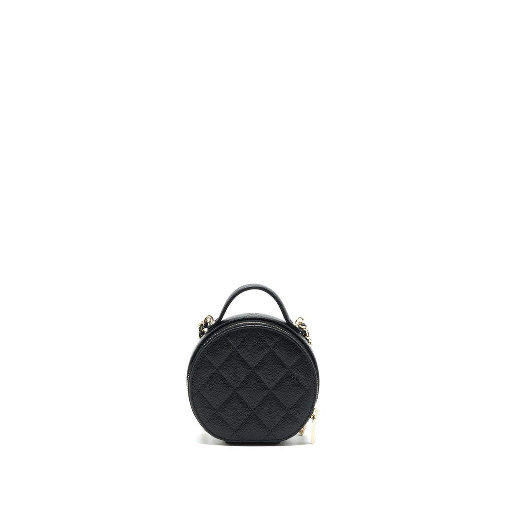 CHANEL 22C TOP HANDLE ROUND VANITY BLACK WITH CHAIN CAVIAR LGHW