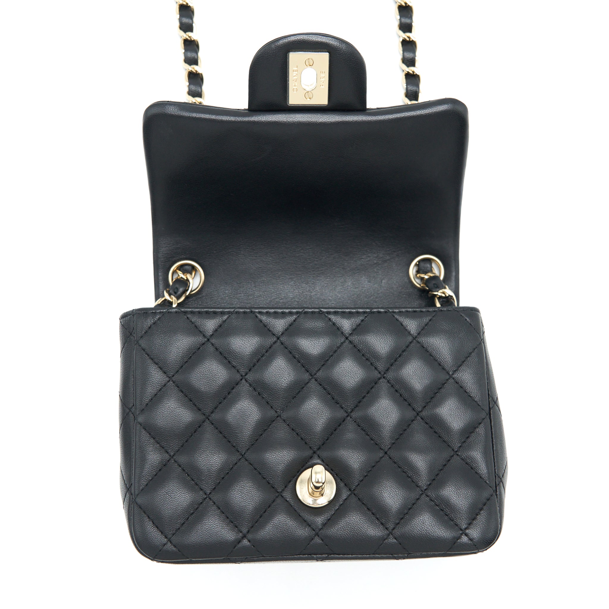 CHANEL MINI SQUARE FLAP BAG LAMBSKIN BLACK LGHW