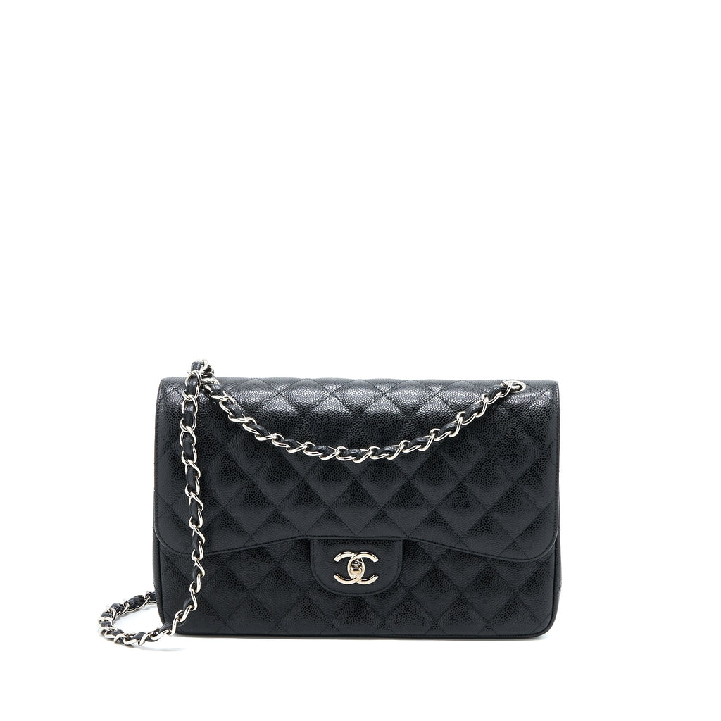 CHANEL JUMBO CLASSIC DOUBLE FLAP BAG CAVIAR BLACK SHW