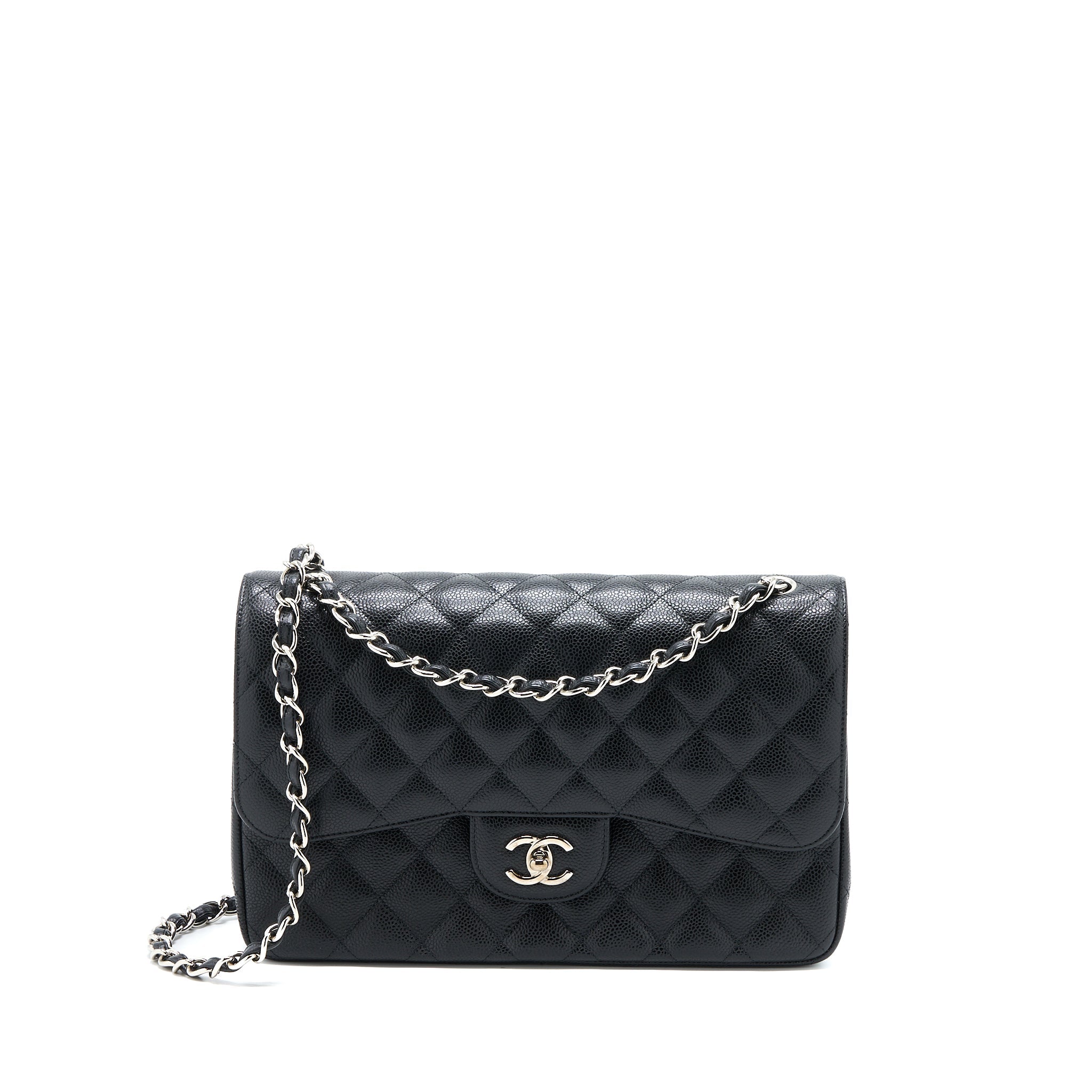 CHANEL JUMBO CLASSIC DOUBLE FLAP BAG CAVIAR BLACK SHW