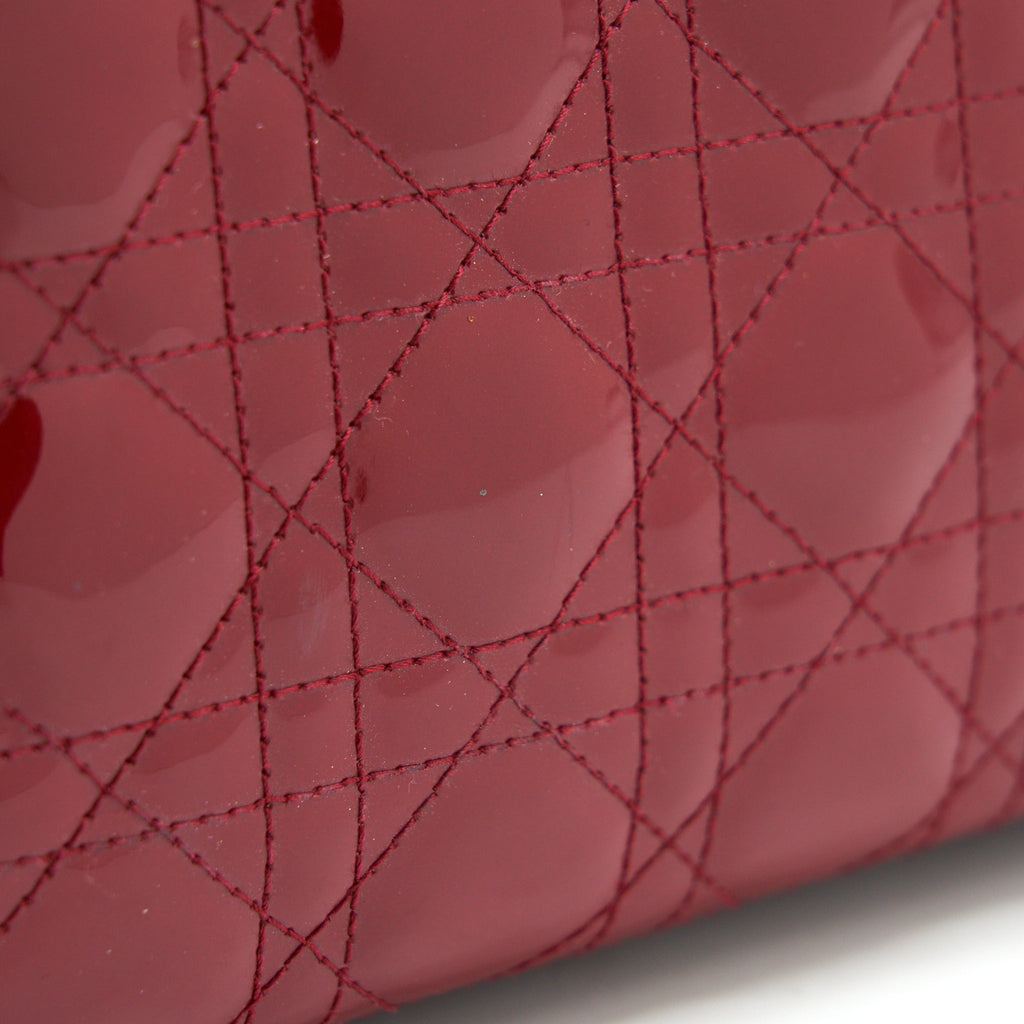 CHRISTIAN DIOR MEDIUM LADY DIOR RED PATENT LEATHER BAG SHW