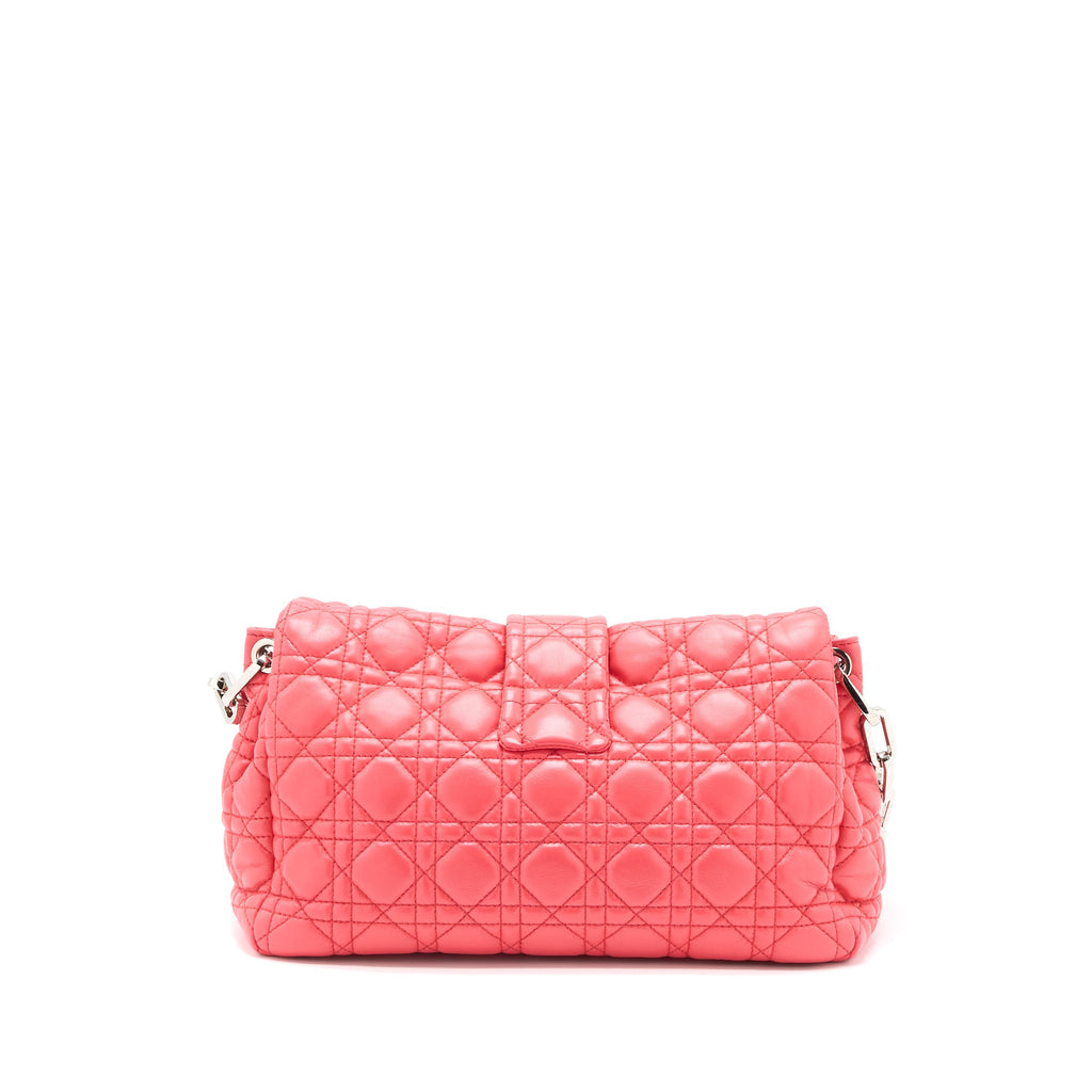 DIOR NEW LOCK FLAP SHOULDER BAG LAMBSKIN RED SHW